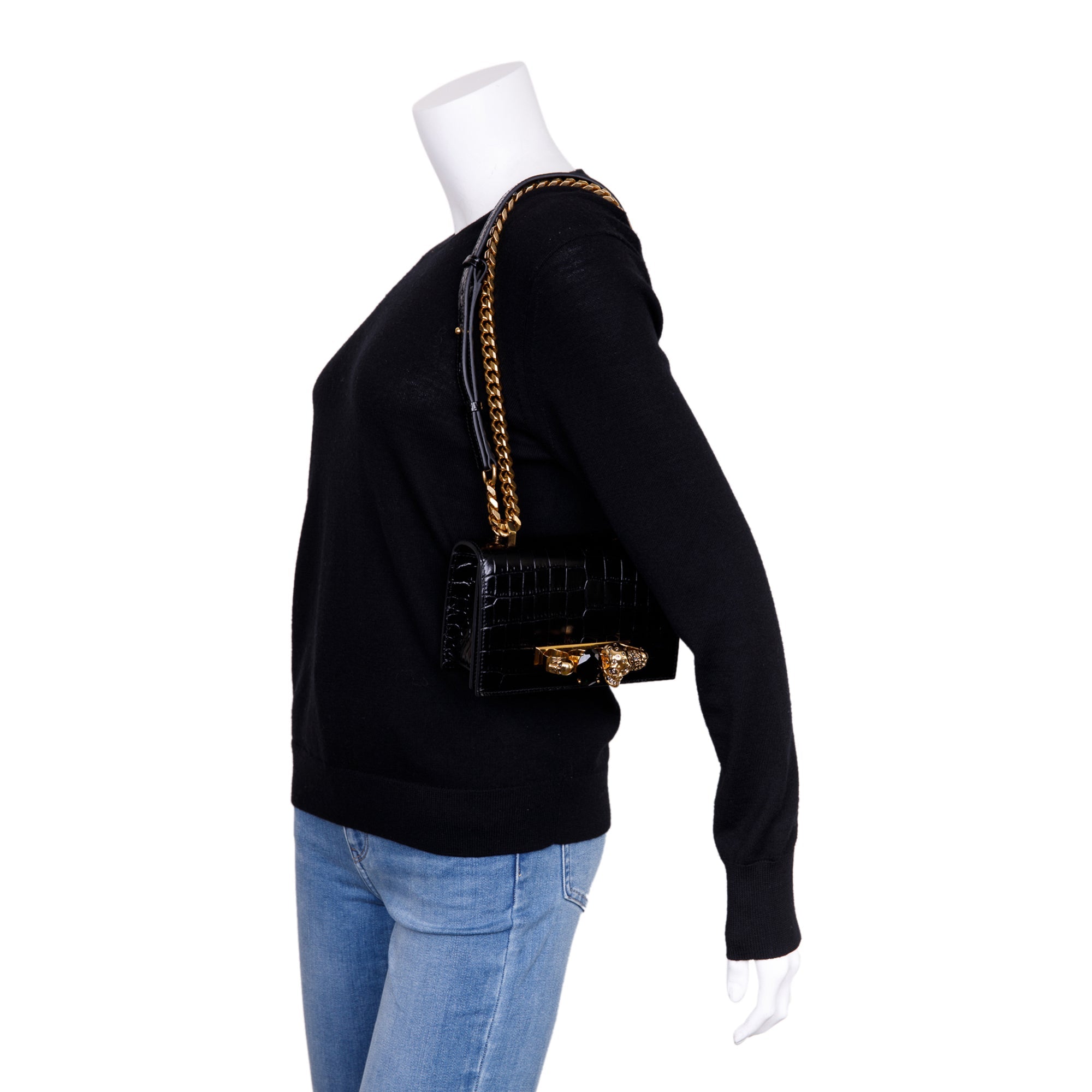 Alexander McQueen Croc Embossed Mini Jewelled Satchel