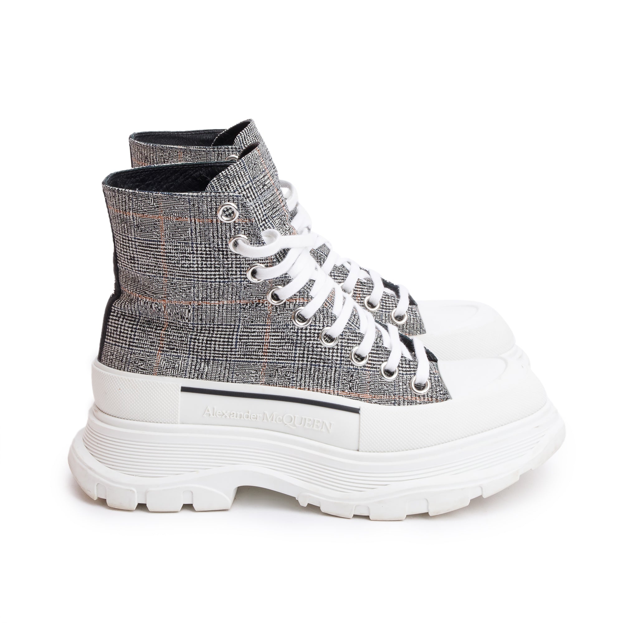 Alexander McQueen Grey Canvas Tread Slick Boots, Size 38