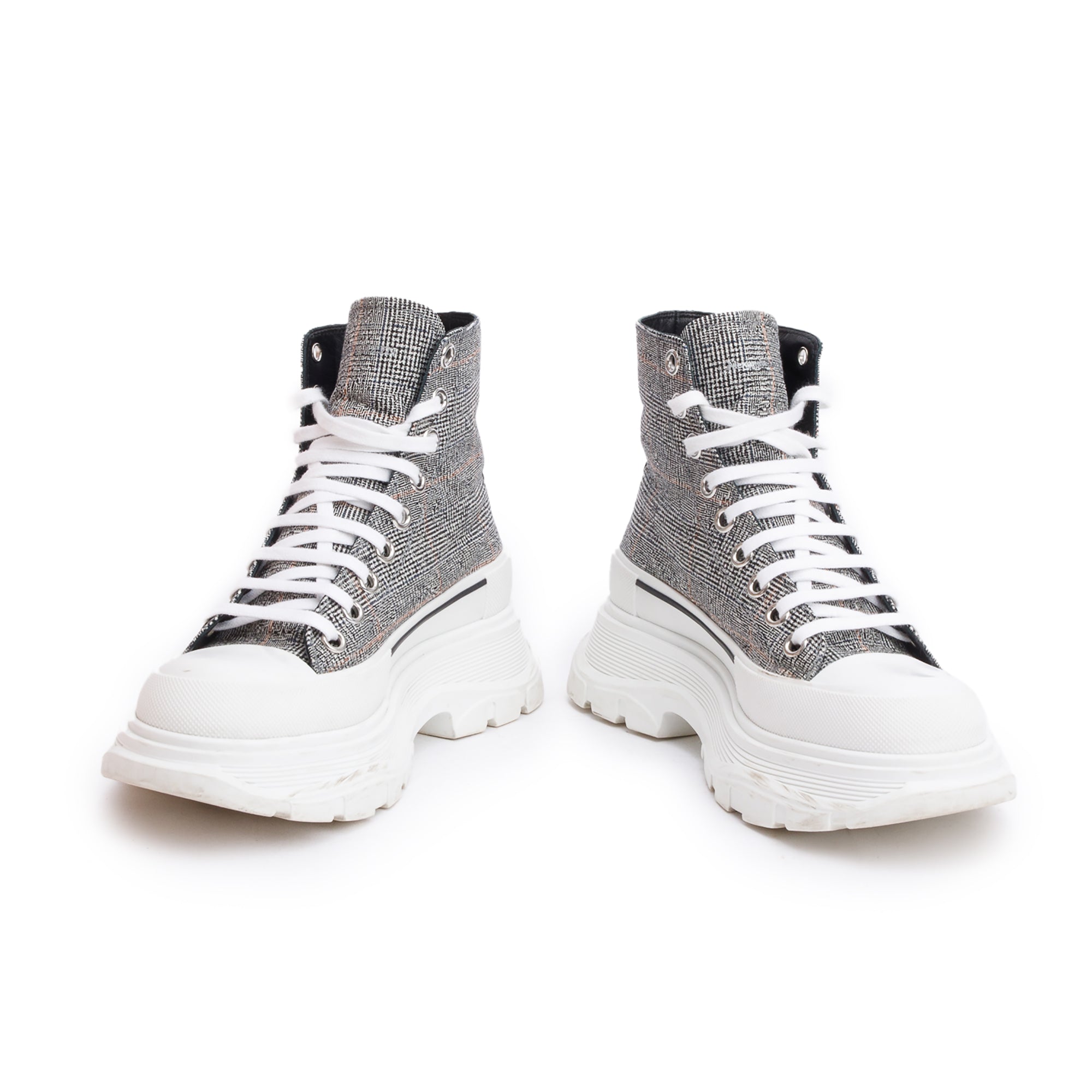 Alexander McQueen Grey Canvas Tread Slick Boots, Size 38