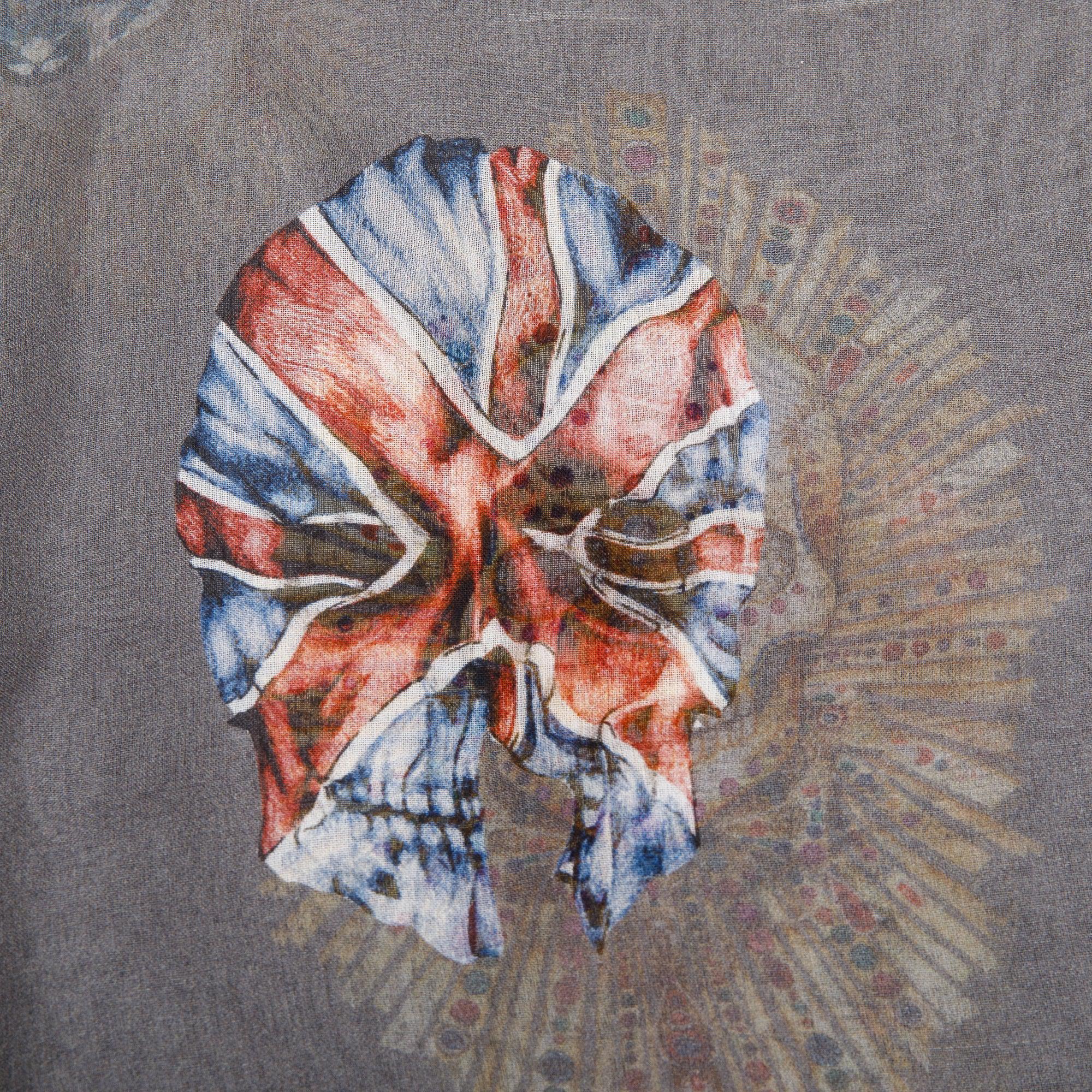 Alexander McQueen Grey Multicolour Skull Printed Silk Scarf