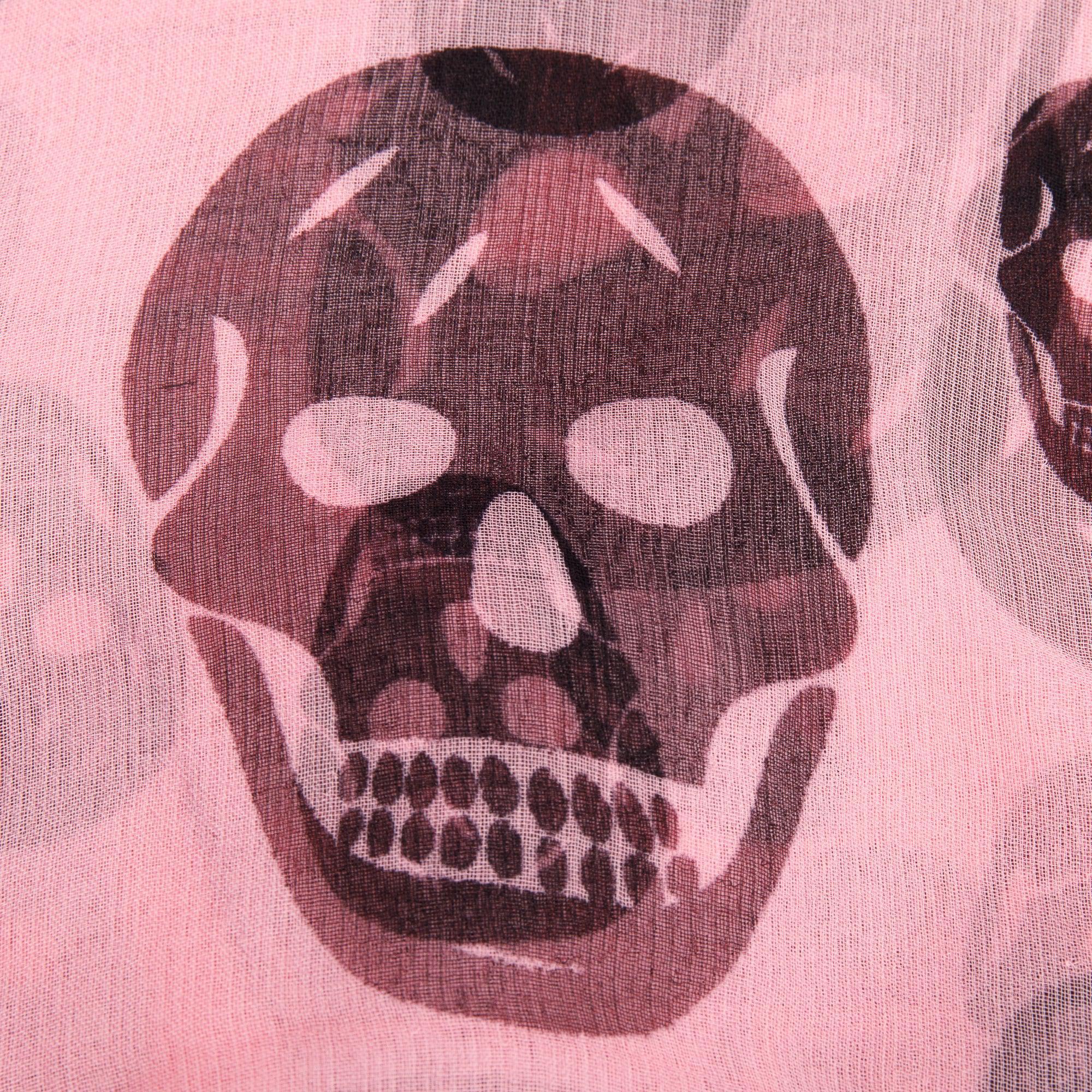 Alexander McQueen Pink/Black Skull Printed Silk Scarf