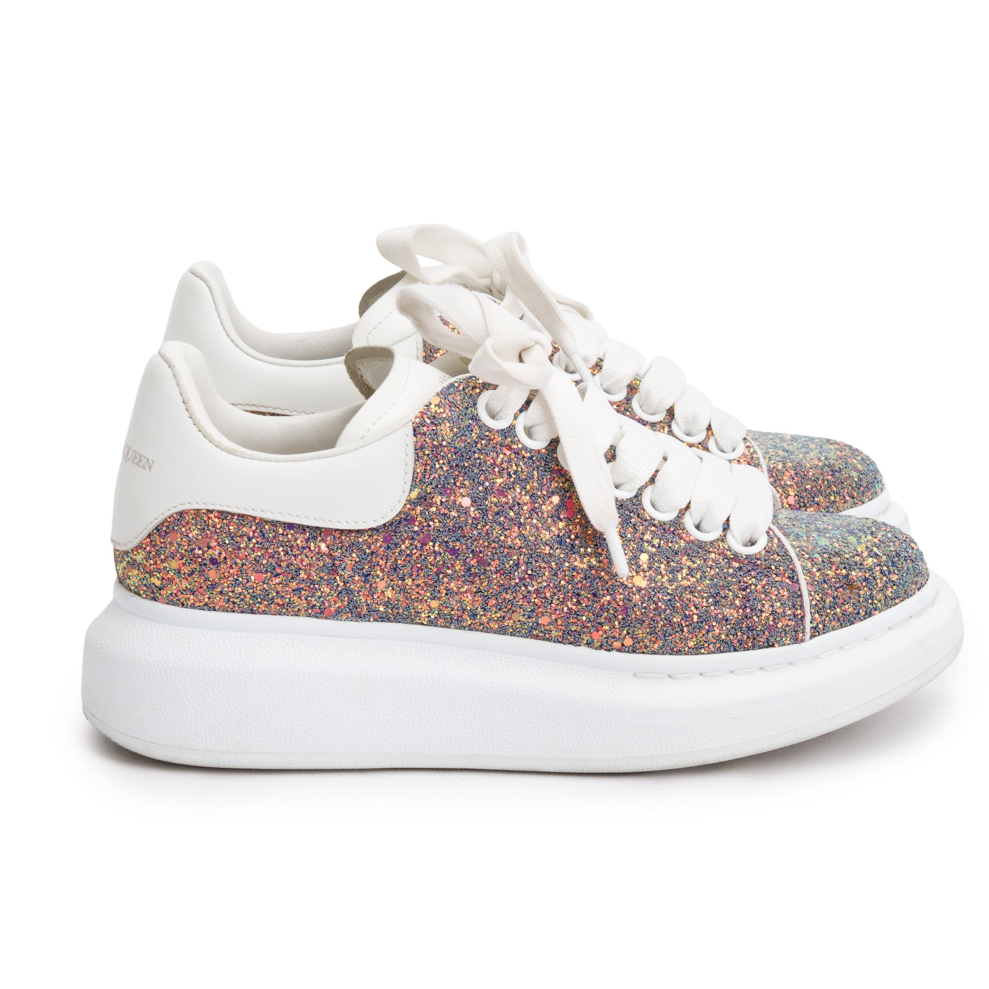 Alexander McQueen Silver Glitter Oversized Sneakers, Size 35