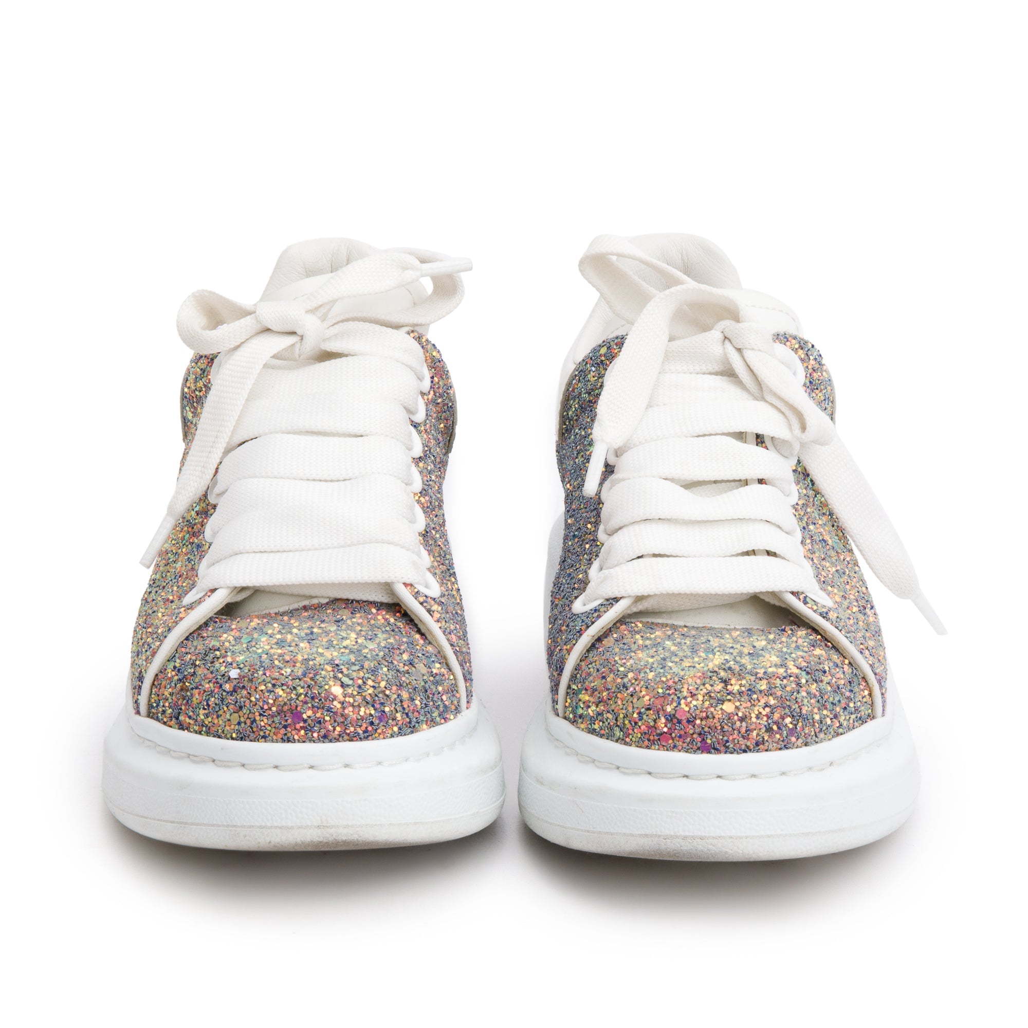Alexander McQueen Silver Glitter Oversized Sneakers, Size 35