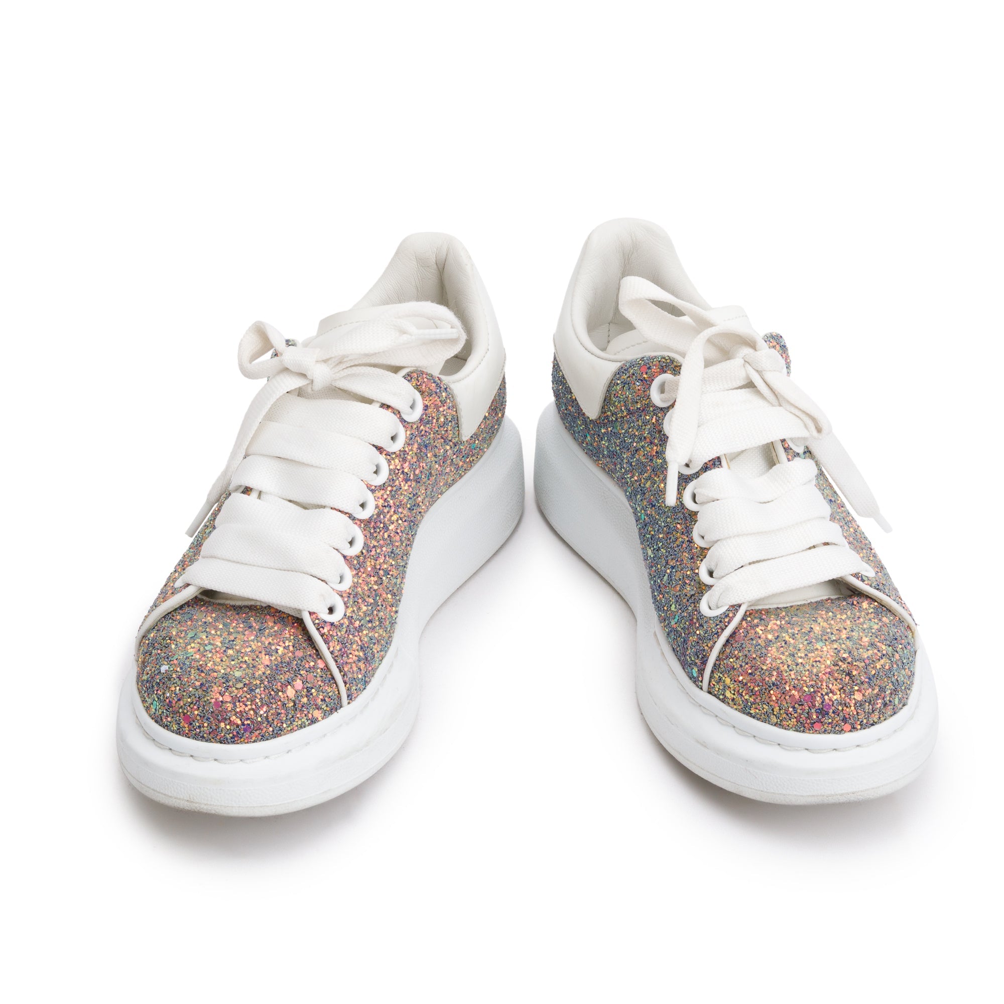 Alexander McQueen Silver Glitter Oversized Sneakers, Size 35