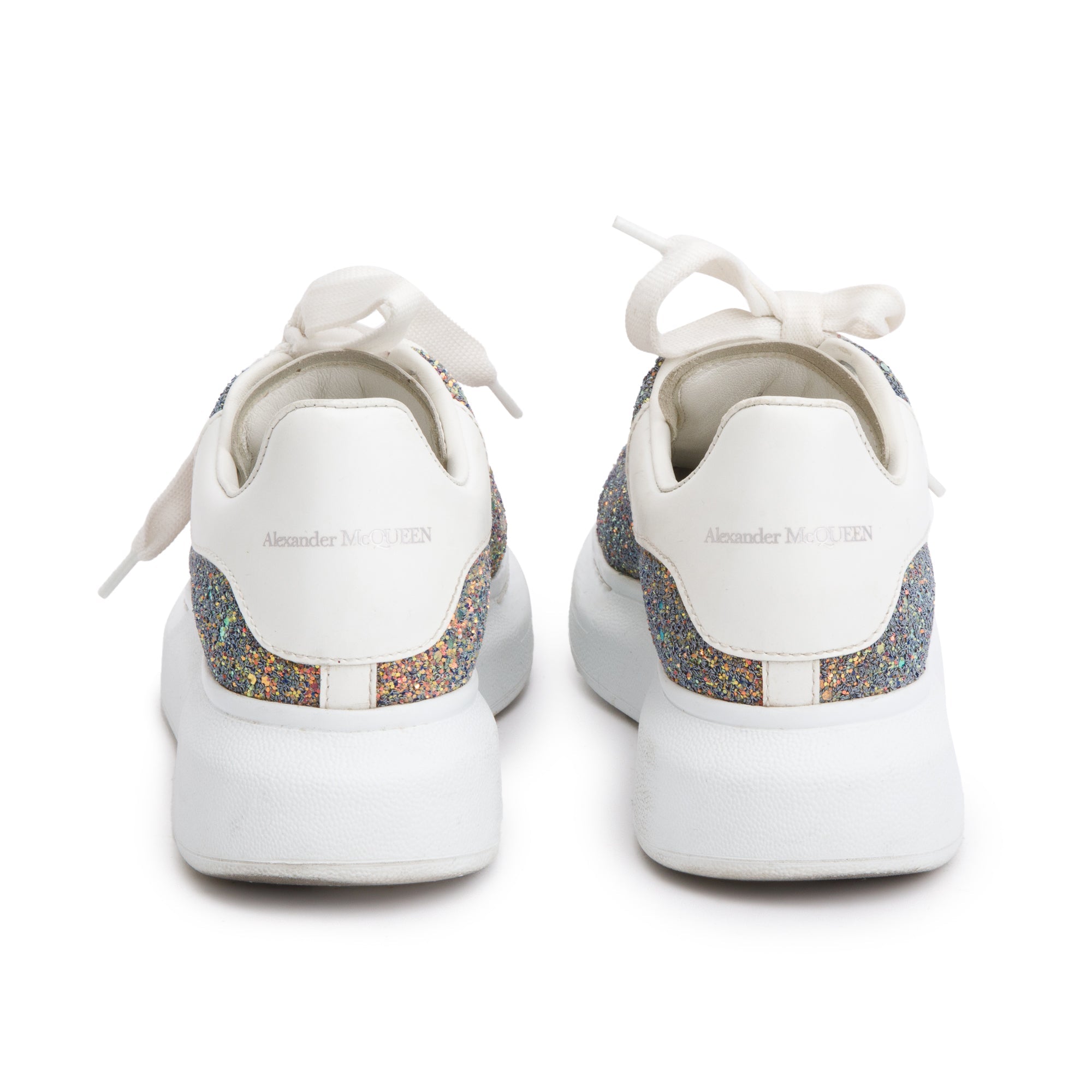 Alexander McQueen Silver Glitter Oversized Sneakers, Size 35