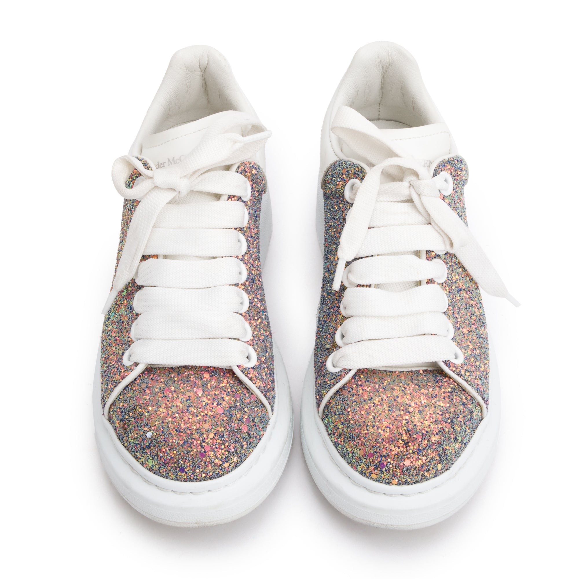 Alexander McQueen Silver Glitter Oversized Sneakers, Size 35