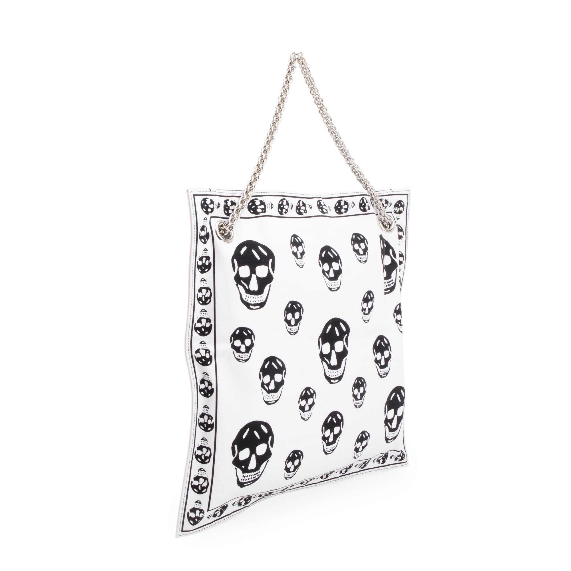 Alexander McQueen White Black Canvas Skull Tote