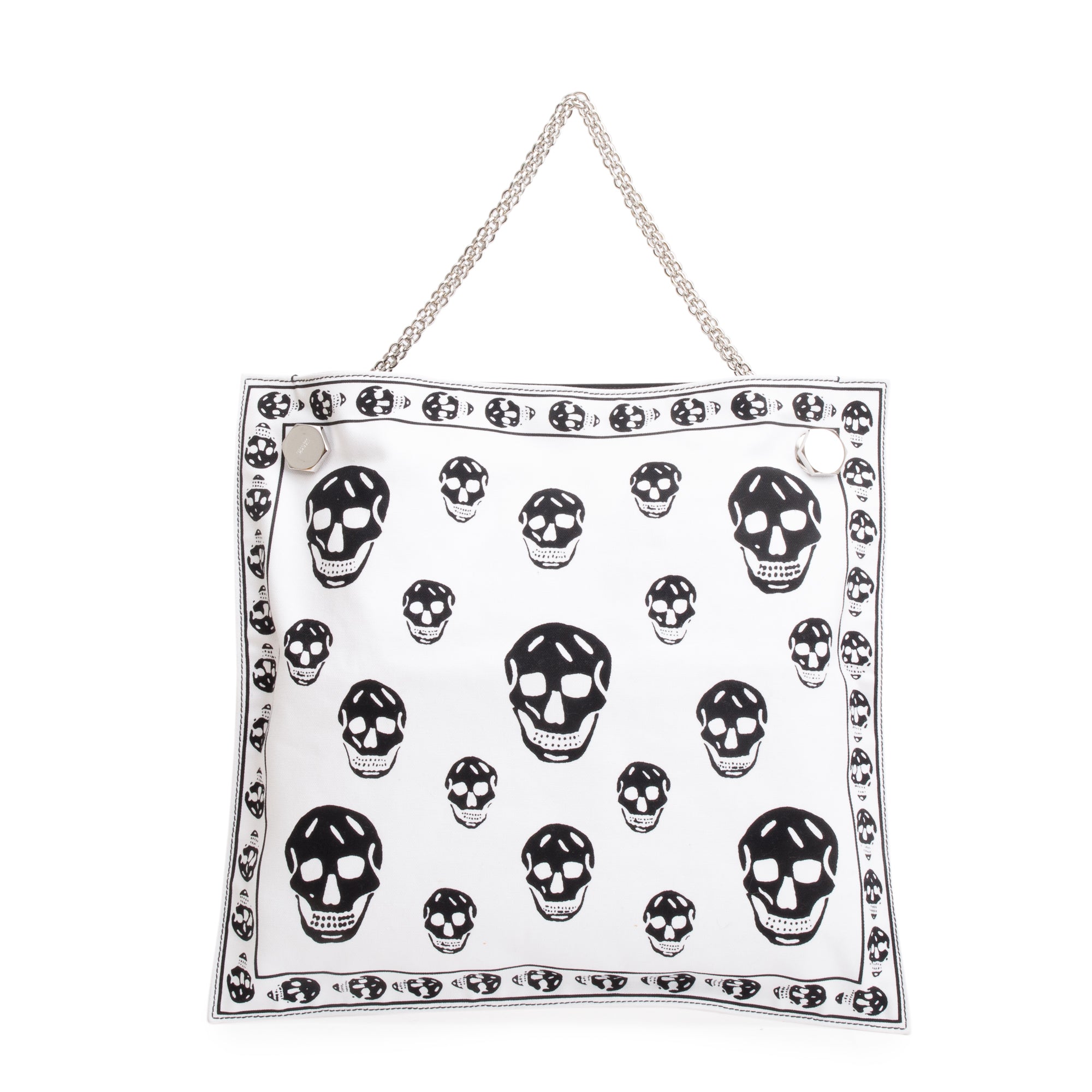 Alexander McQueen White Black Canvas Skull Tote