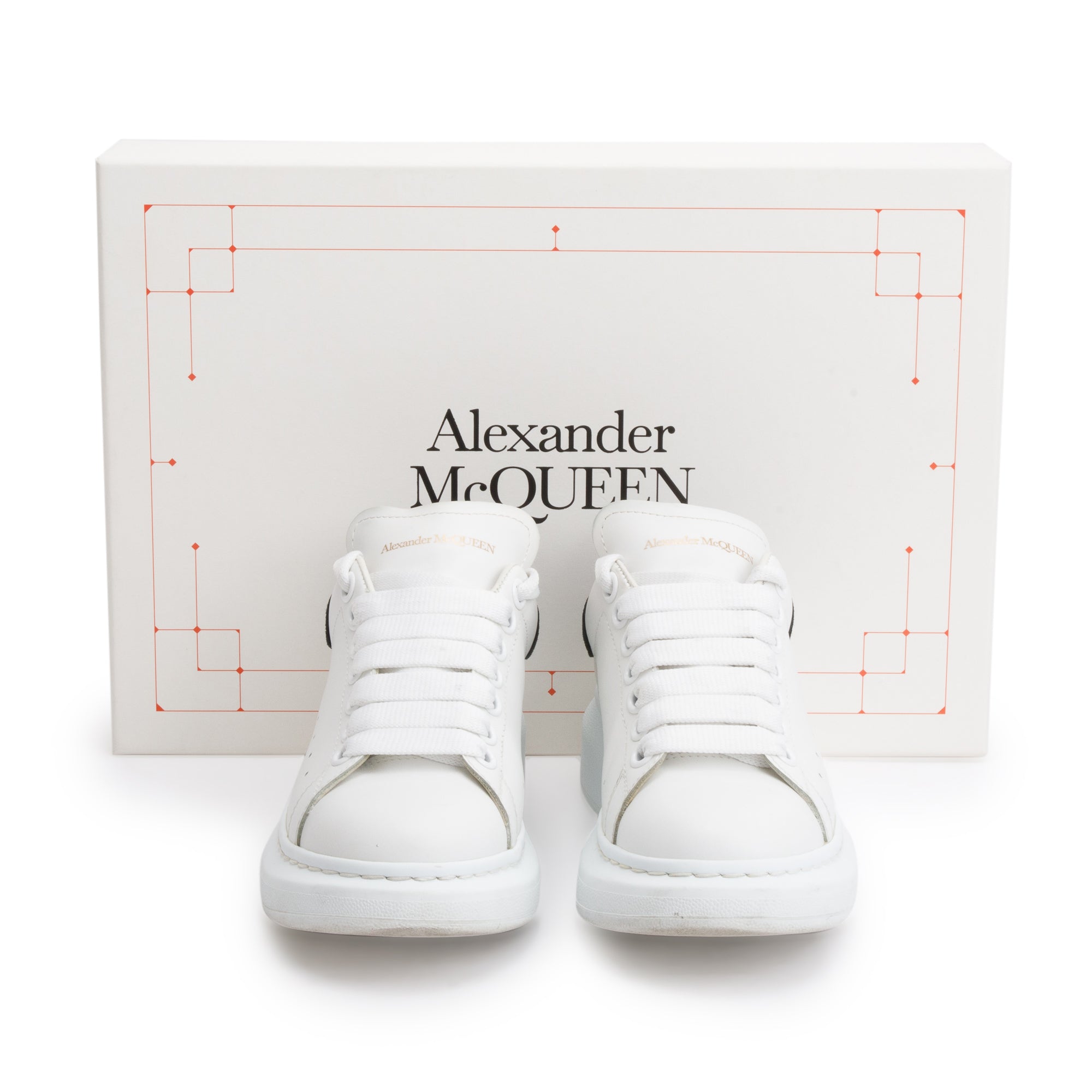 Alexander McQueen White Calfskin Leather Black Suede Trim Oversized Sneakers, Size 36.5 w/ Box