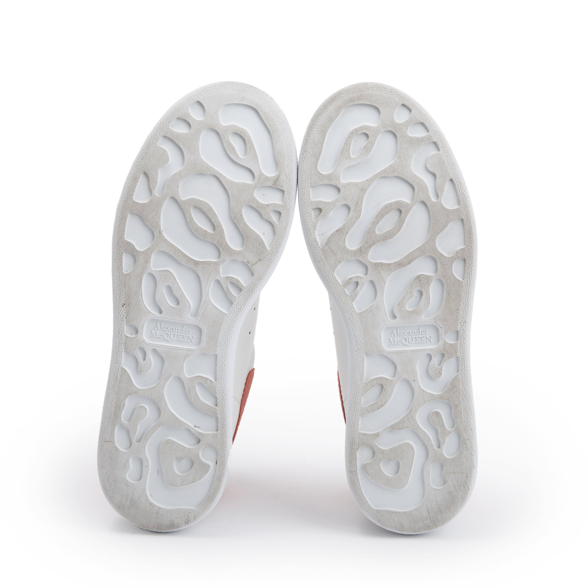 Alexander McQueen White Calfskin Leather Pink Croc Embossed Oversized Sneakers, Size 36