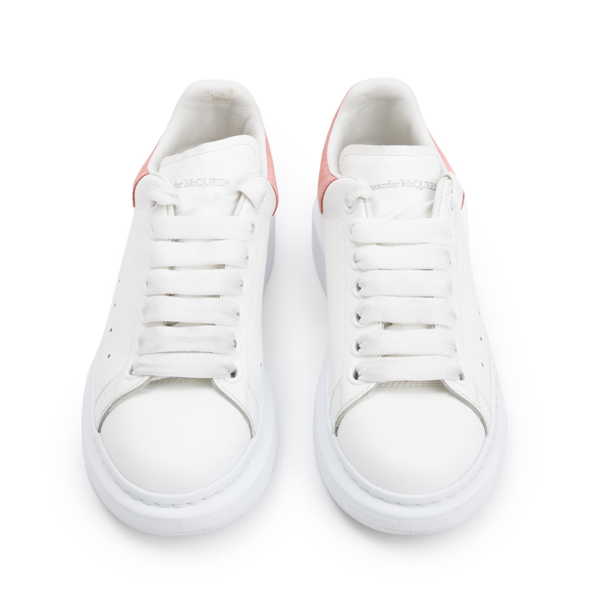 Alexander McQueen White Calfskin Leather Pink Croc Embossed Oversized Sneakers, Size 36