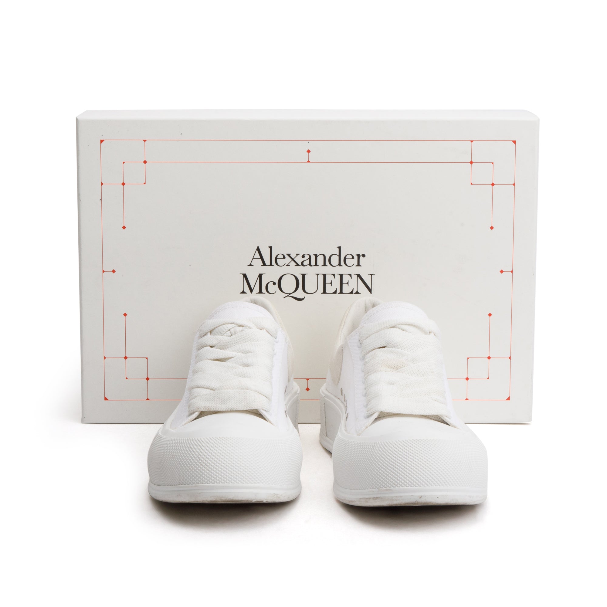 Alexander McQueen White Canvas Suede Deck Plimsoll Sneakers, Size 41.5 w/ Box