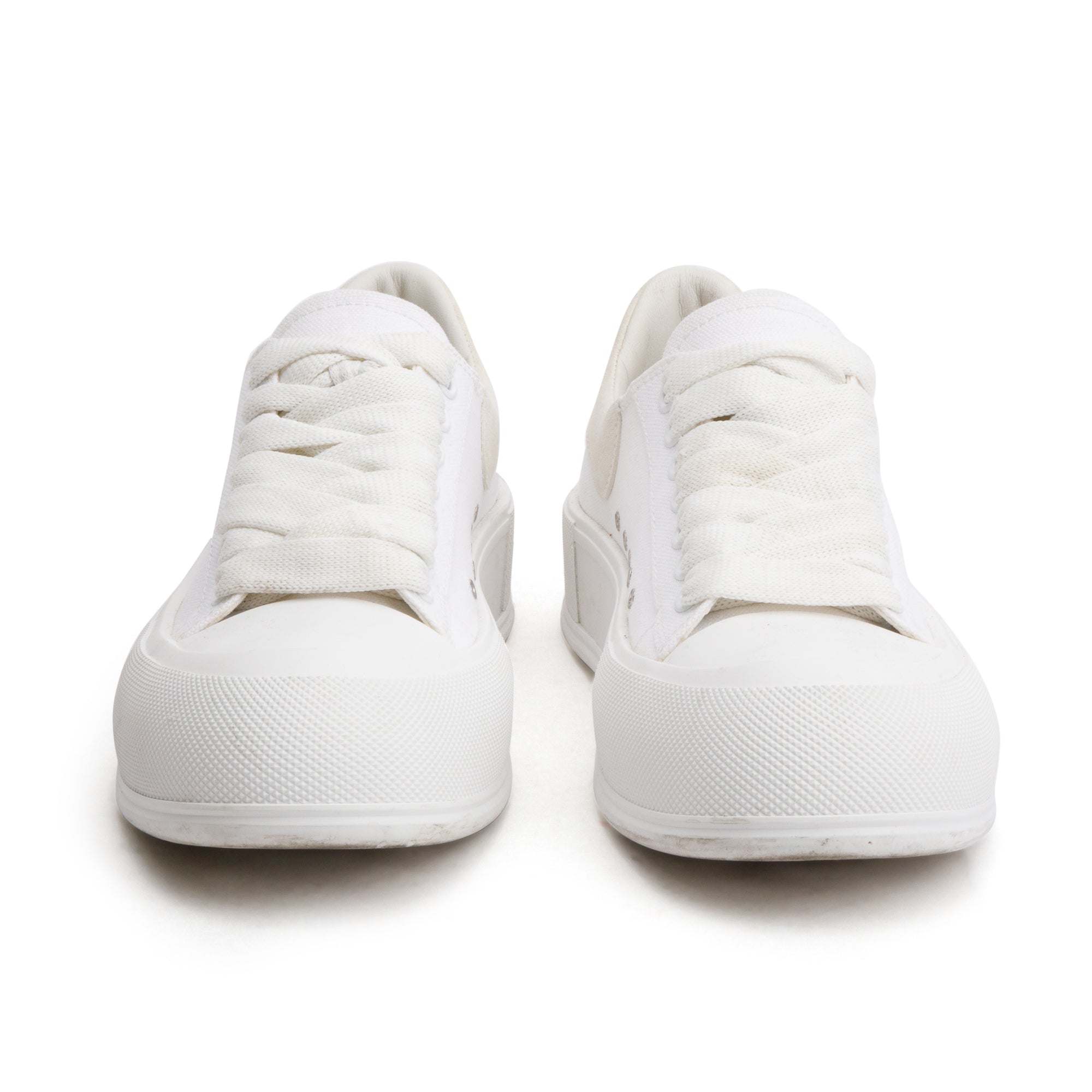 Alexander McQueen White Canvas Suede Deck Plimsoll Sneakers, Size 41.5 w/ Box