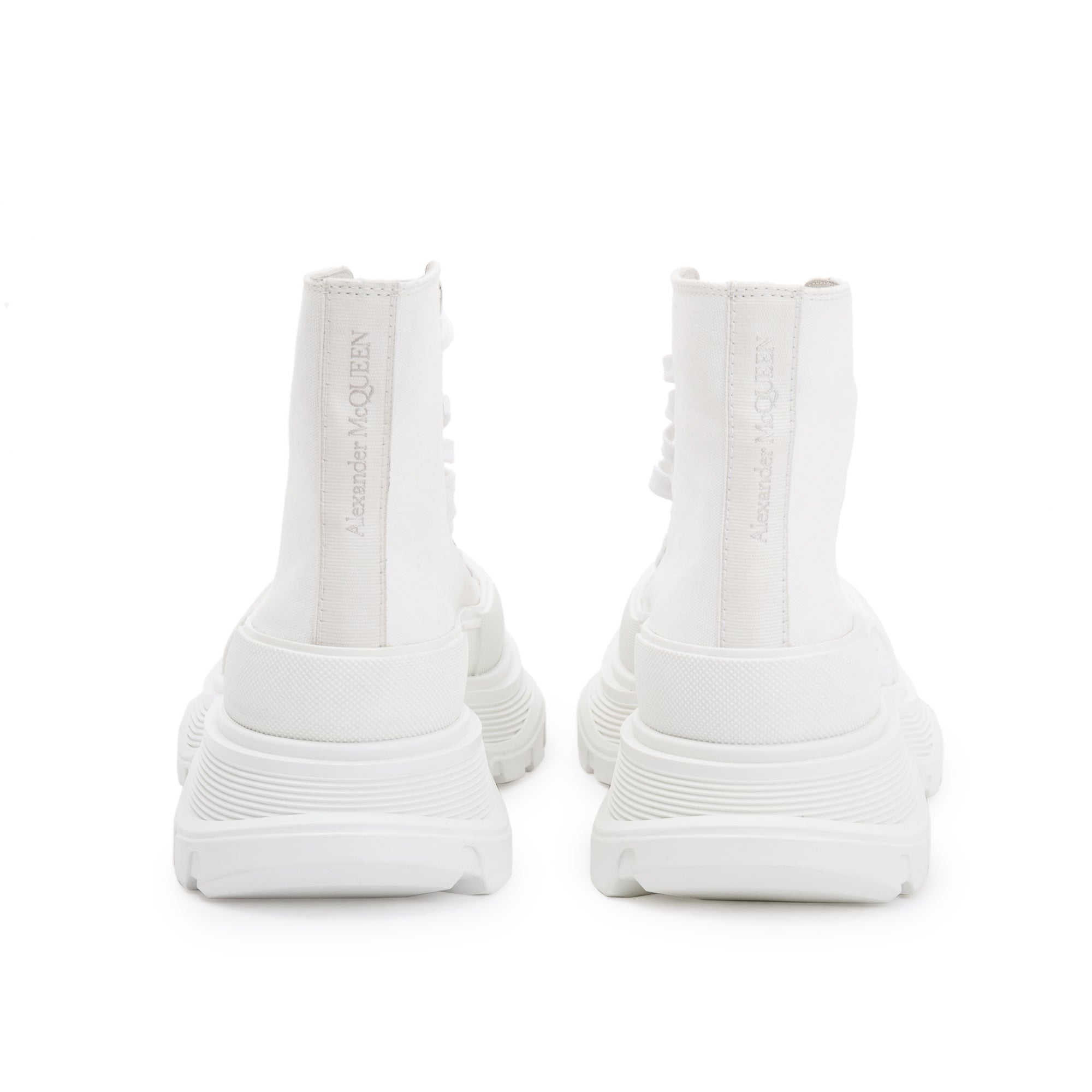 Alexander McQueen White Canvas Tread Slick Boots, Size 36 w/ Box
