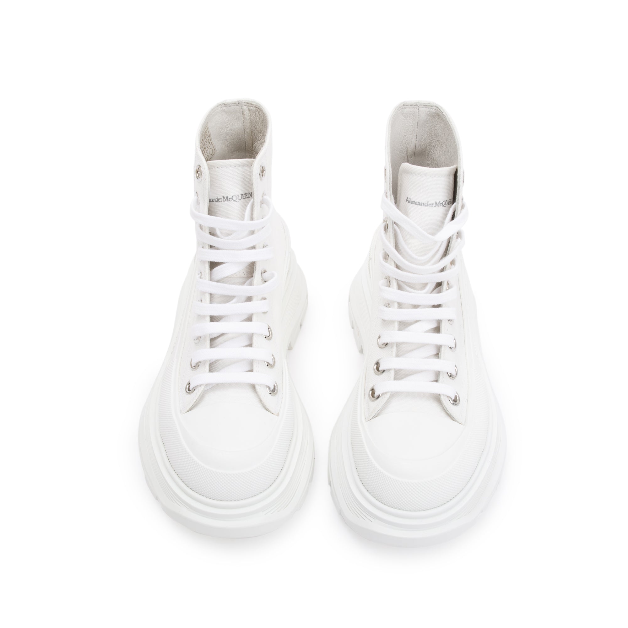 Alexander McQueen White Canvas Tread Slick Boots, Size 36 w/ Box