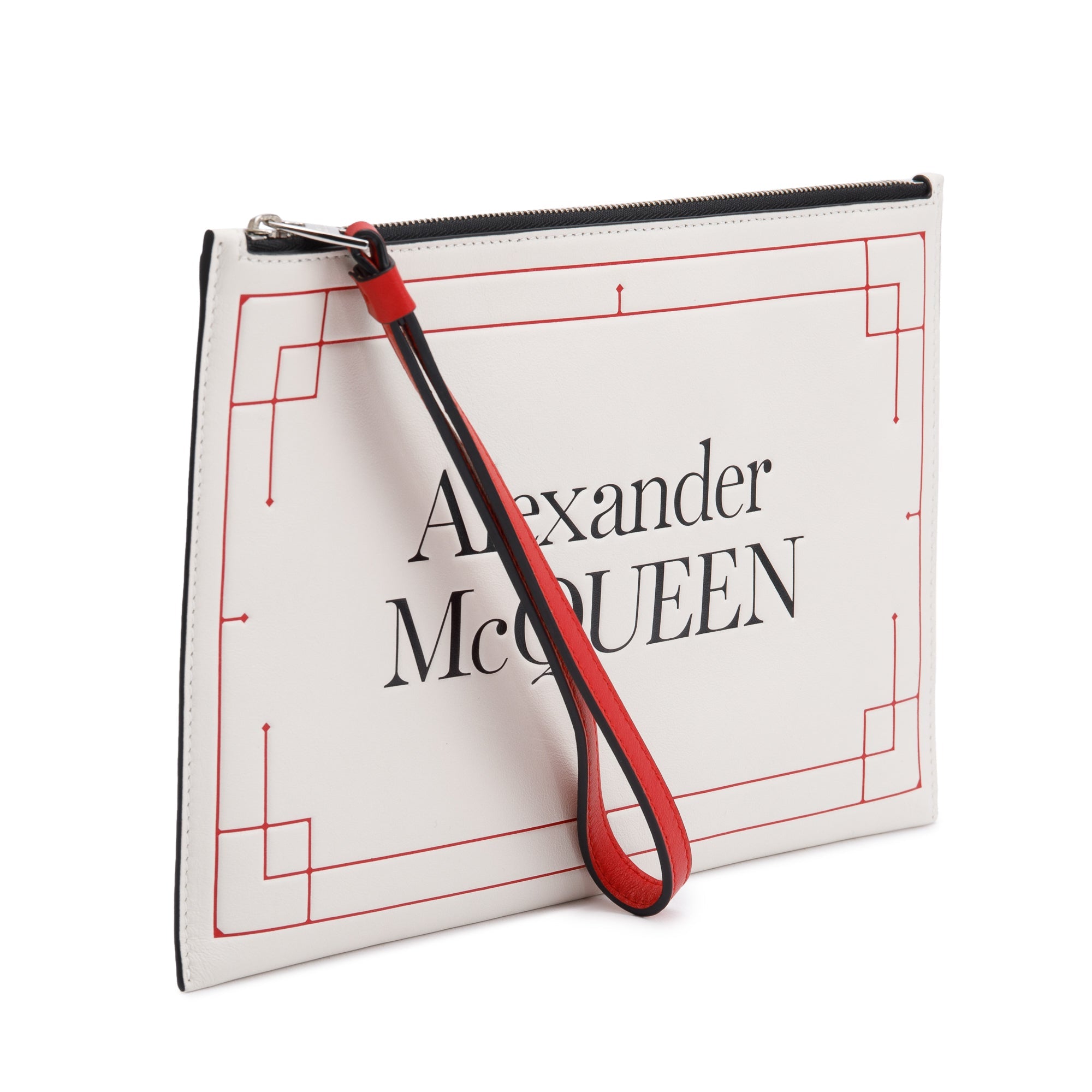 Alexander McQueen White Leather Logo Zip Pouch