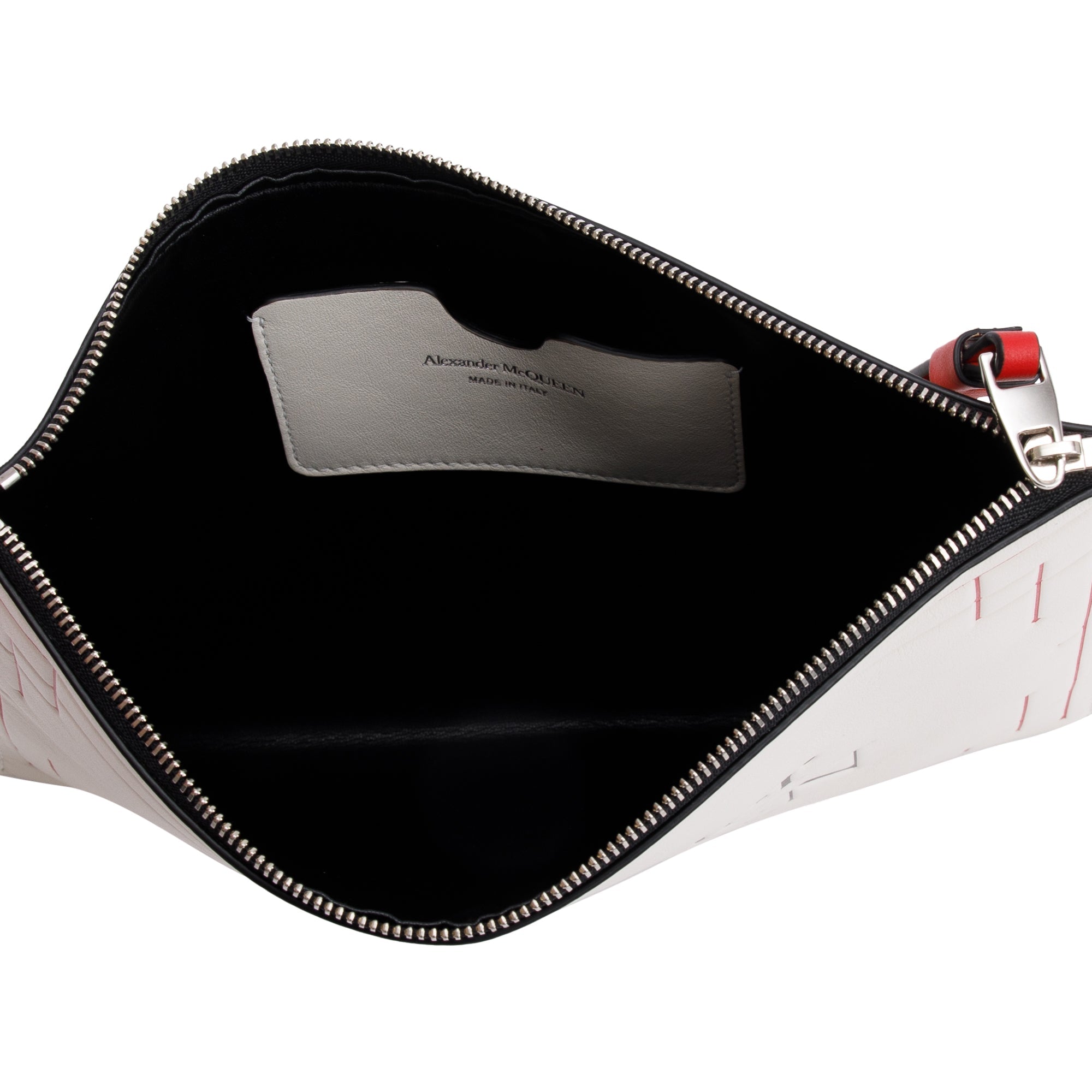 Alexander McQueen White Leather Logo Zip Pouch