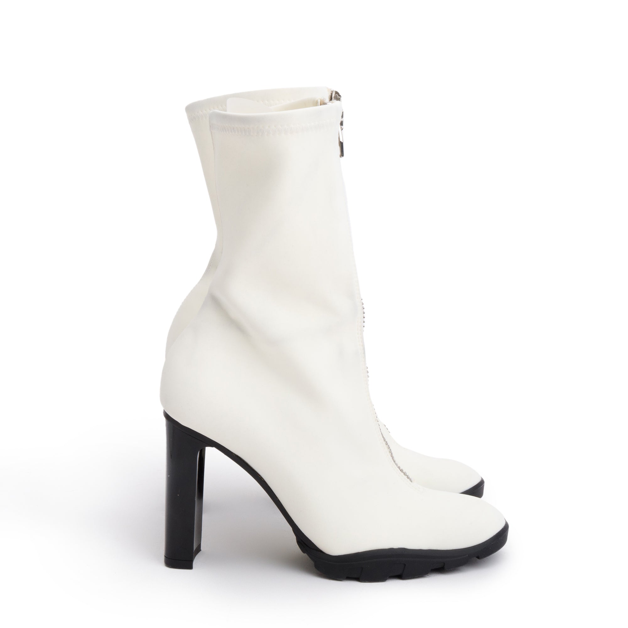 Alexander McQueen White Neoprene Mid-Calf Sock Boots, Size 37