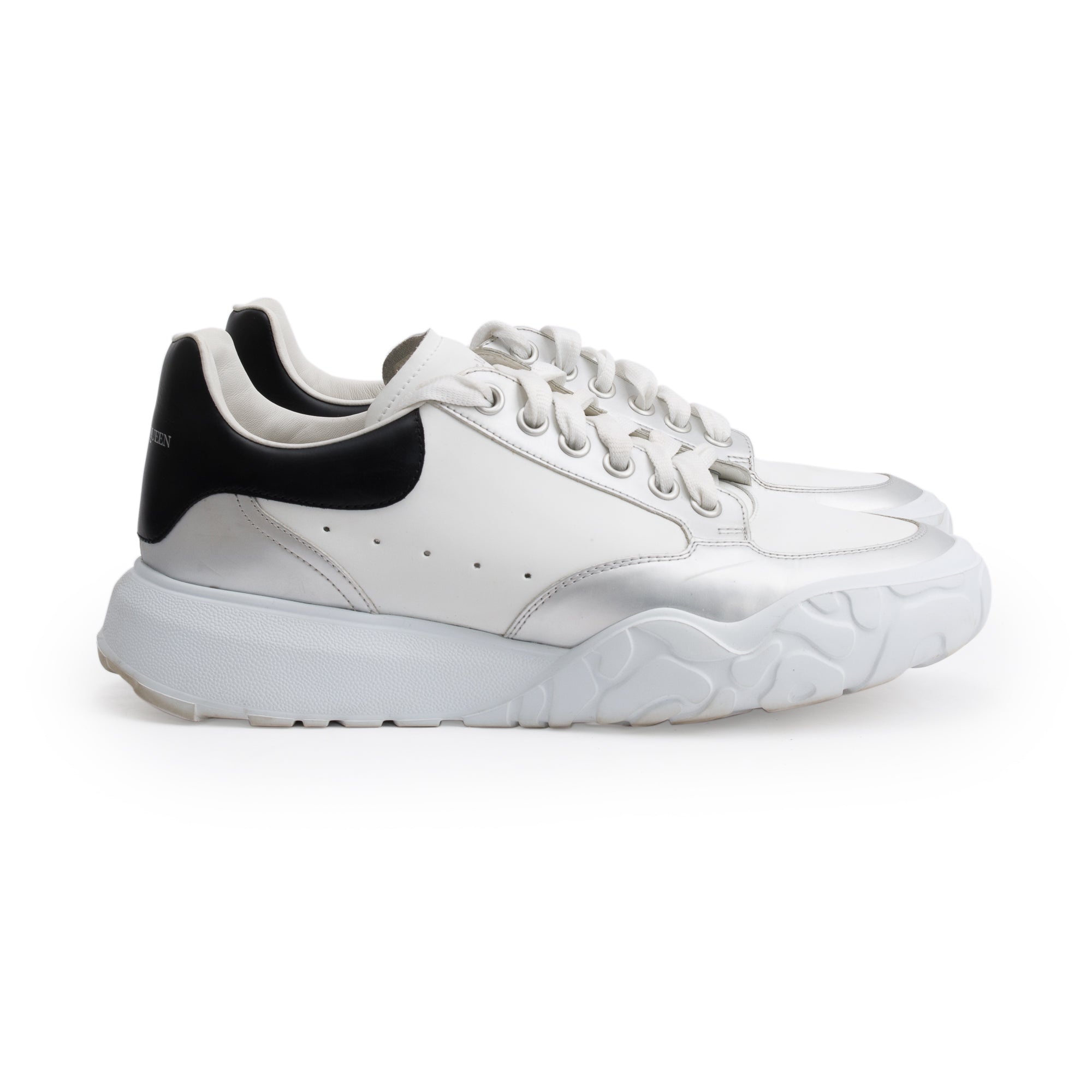 Alexander McQueen White/Black Calfskin Leather Oversized Sneakers, Size 42