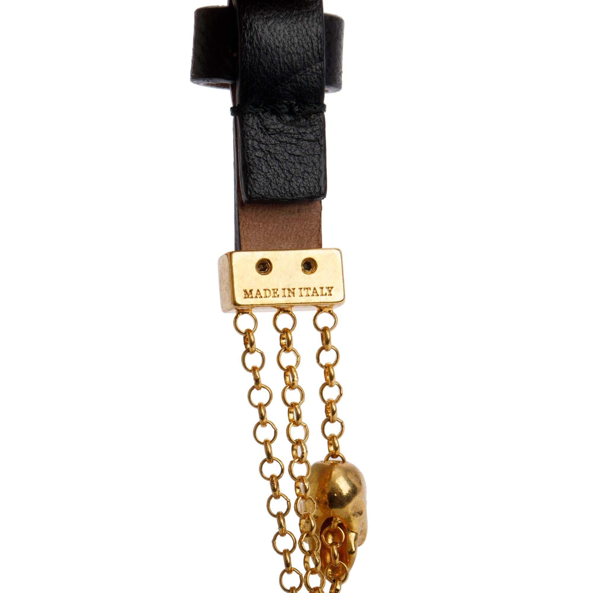 Alexander Mcqueen Gold Plated Skull Chain Double Wrap Leather Bracelet