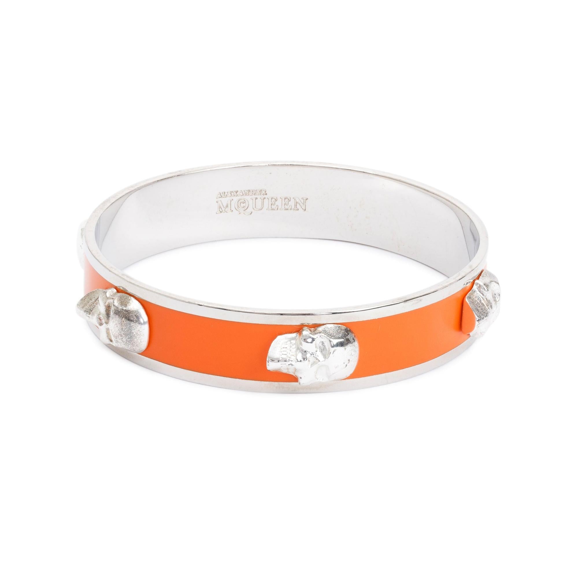 Alexander Mcqueen Palladium Plated Enamel 3D Skull Bangle Bracelet