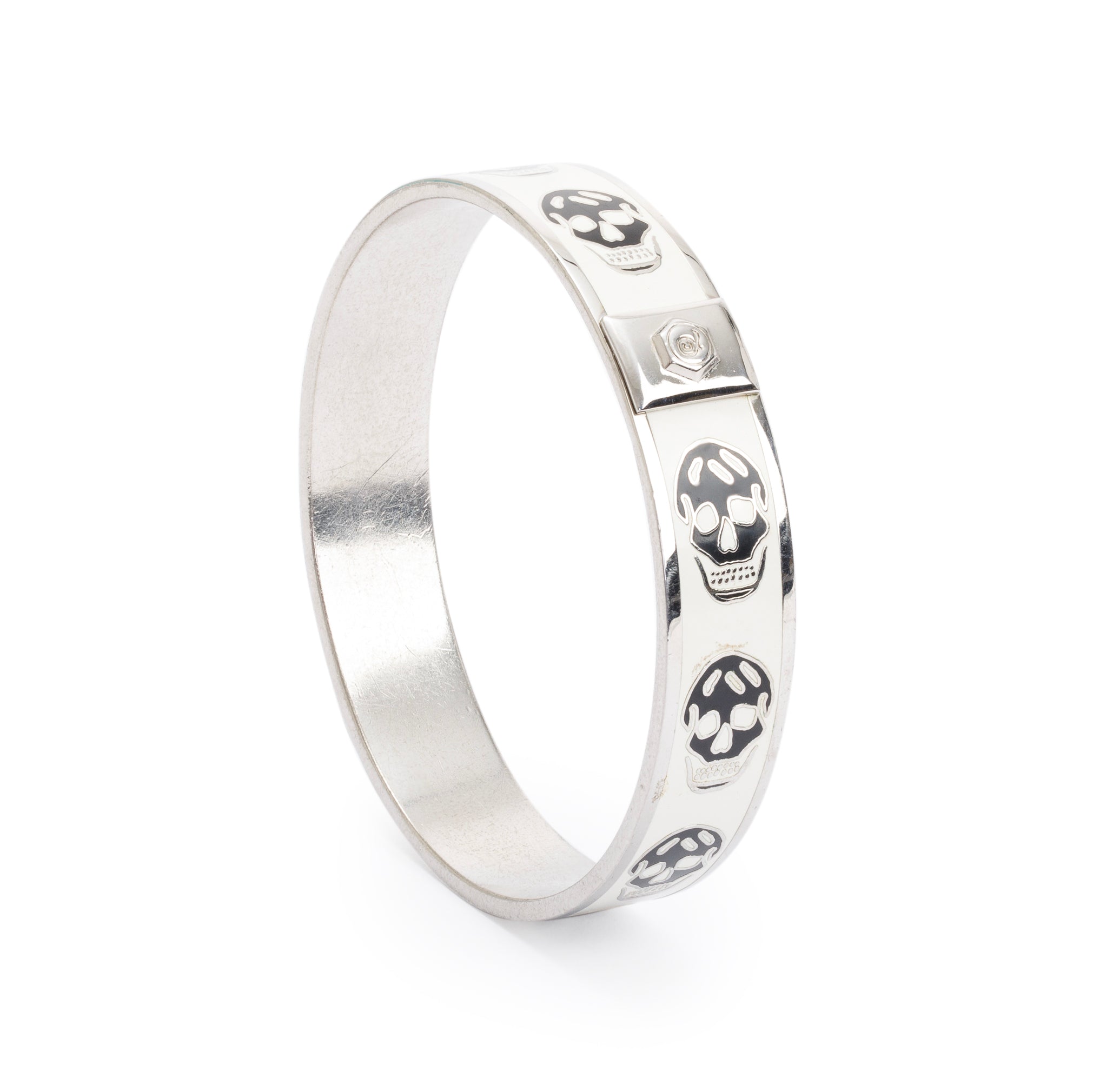 Alexander Mcqueen Palladium Plated Enamel Skull Bangle