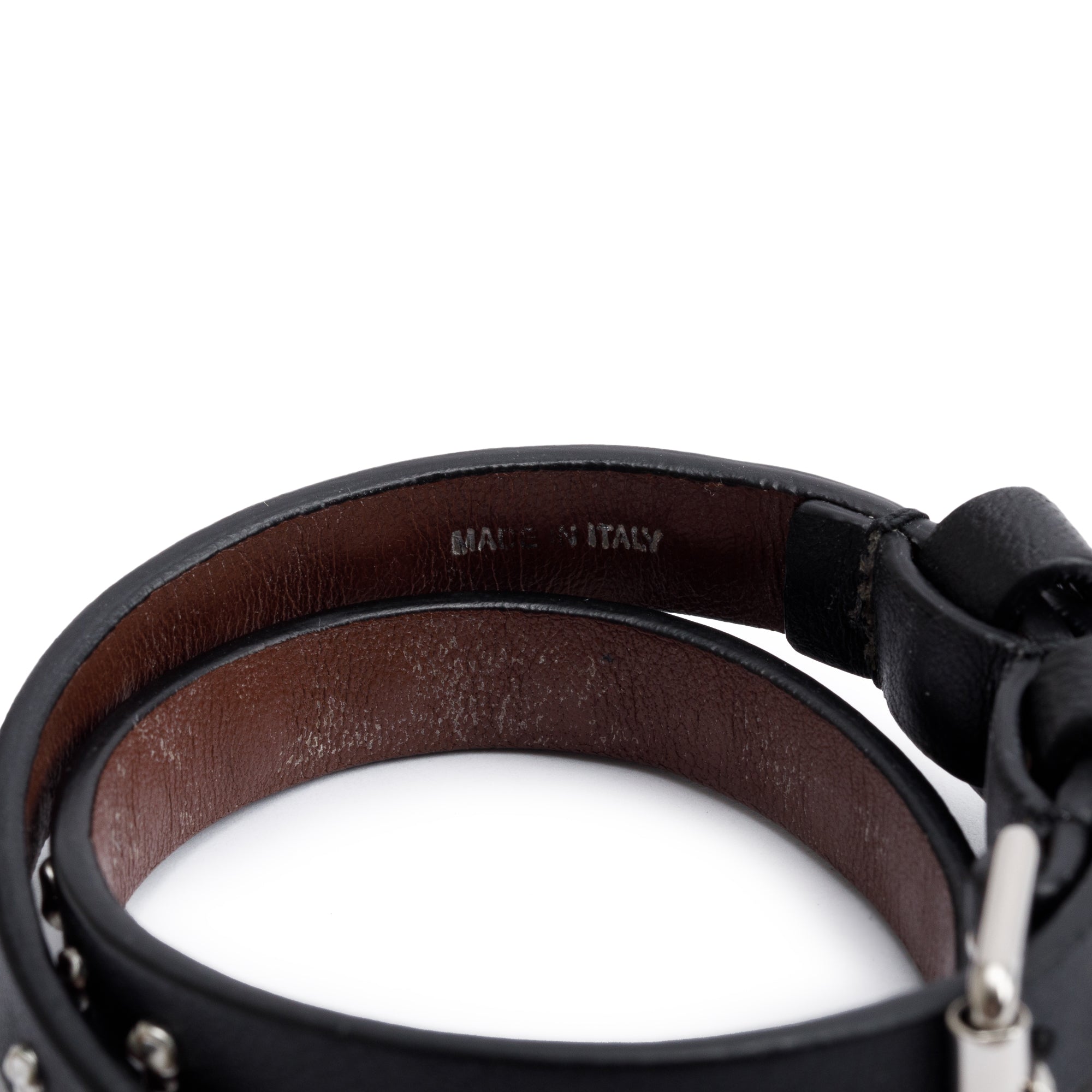 Alexander Mcqueen Silver Plated Skull Studded Double Wrap Leather Bracelet w/ Box