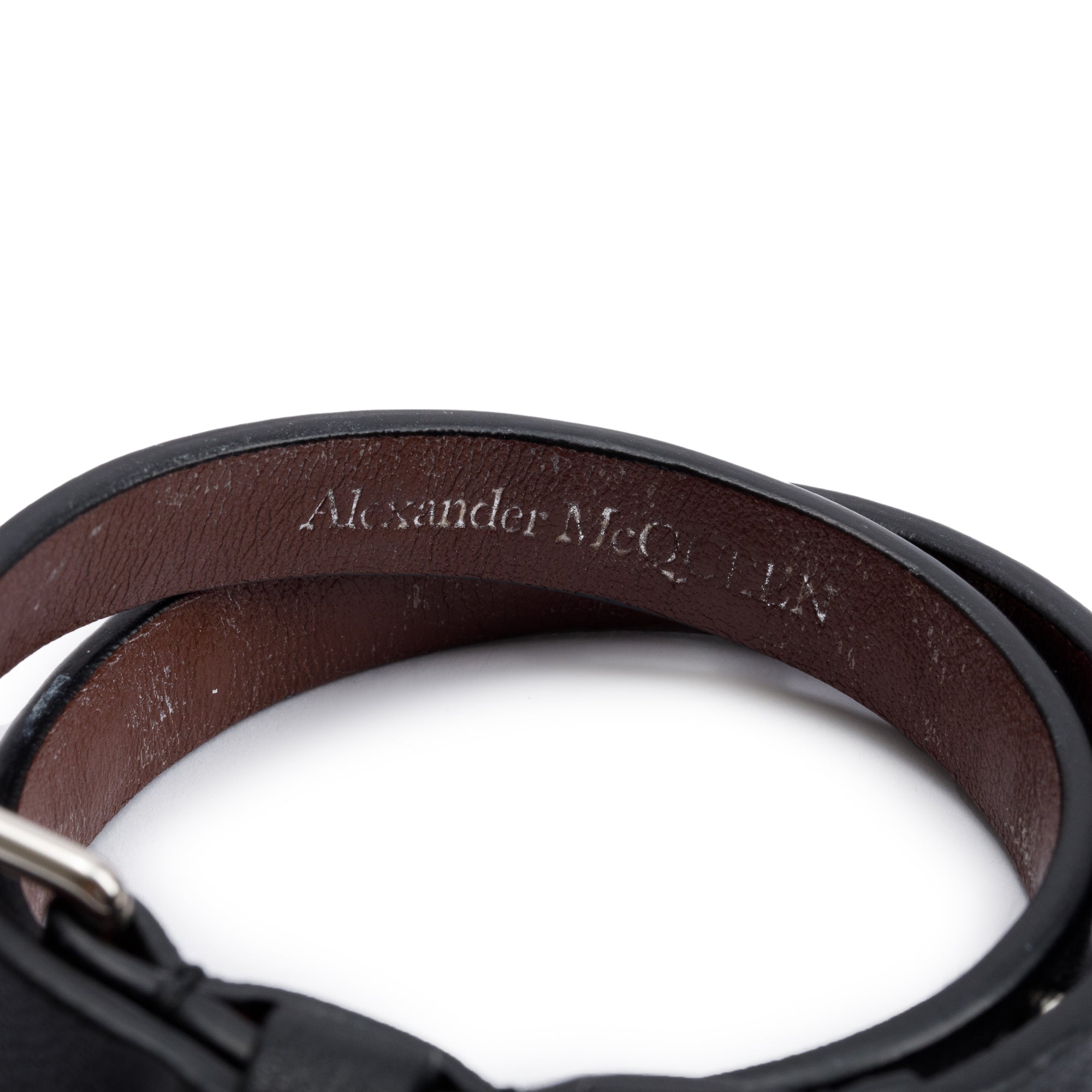 Alexander Mcqueen Silver Plated Skull Studded Double Wrap Leather Bracelet w/ Box