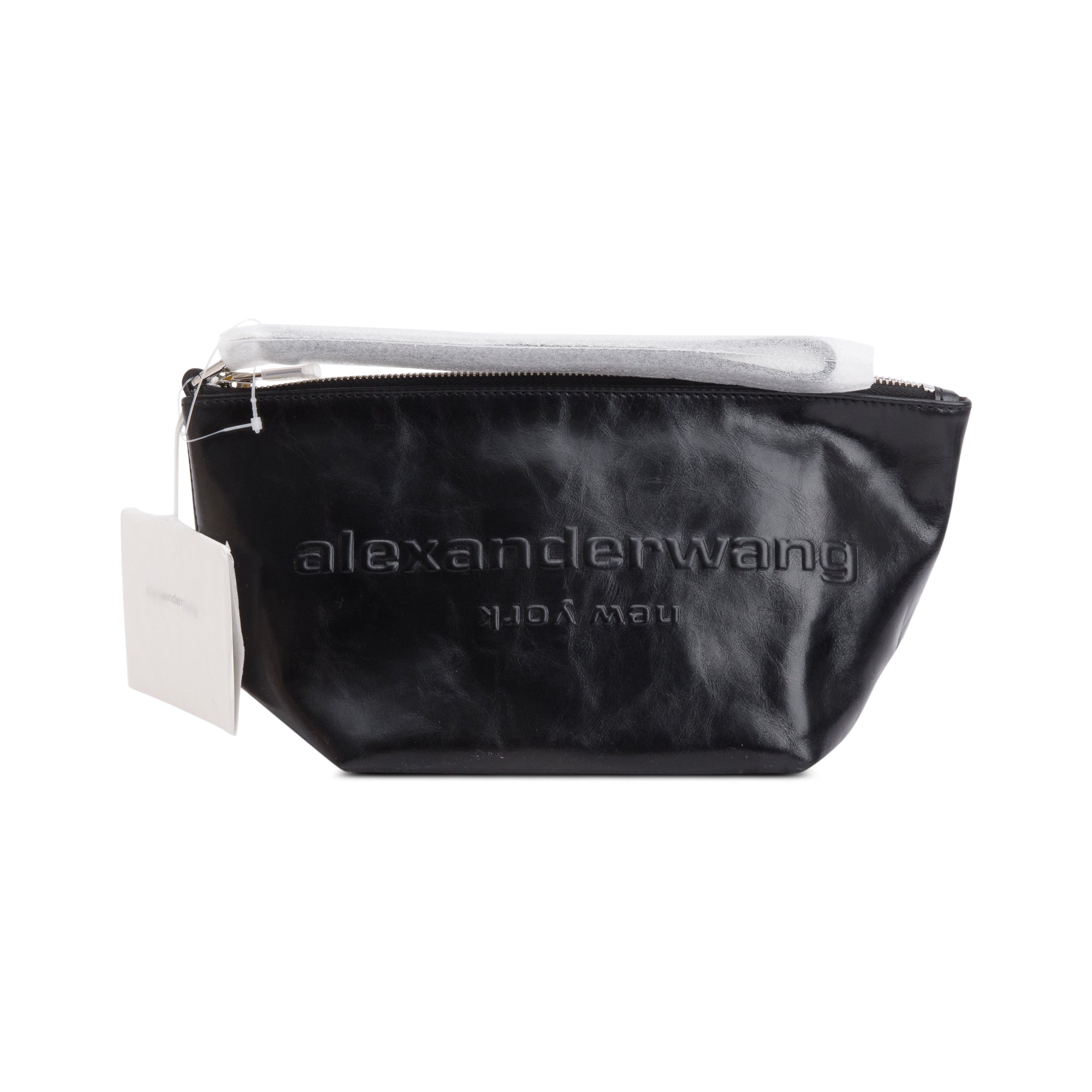 Alexander Wang Black Crackle Patent Leather Punch Wristlet Pouch