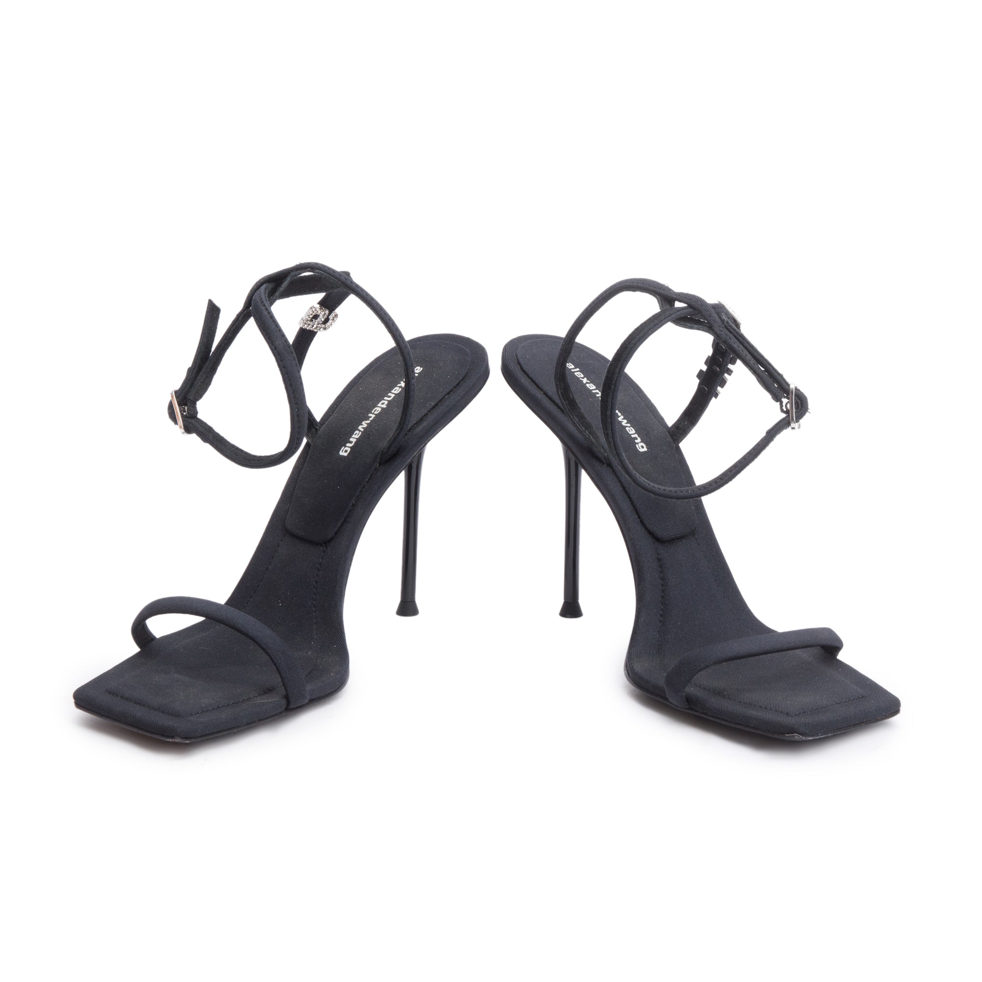 Alexander Wang Black Fabric Crystal Logo Julie Lycra Sandals, Size 39 w/ Box