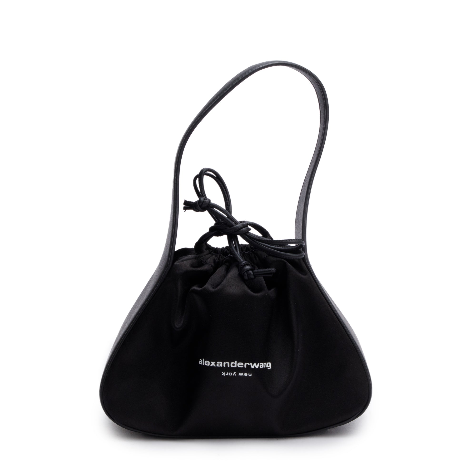 Alexander Wang Black Satin Calfskin Leather Small Ryan Drawstring Bag