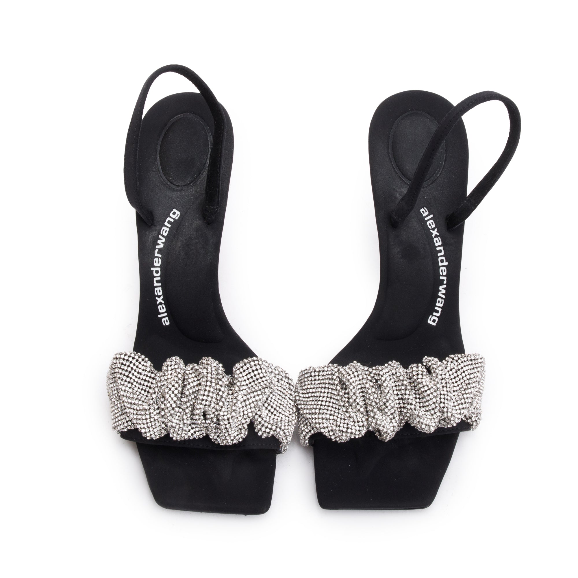 Alexander Wang Black Satin & Crystal Julie Scrunchie Sandals, Size 40 w/ Box