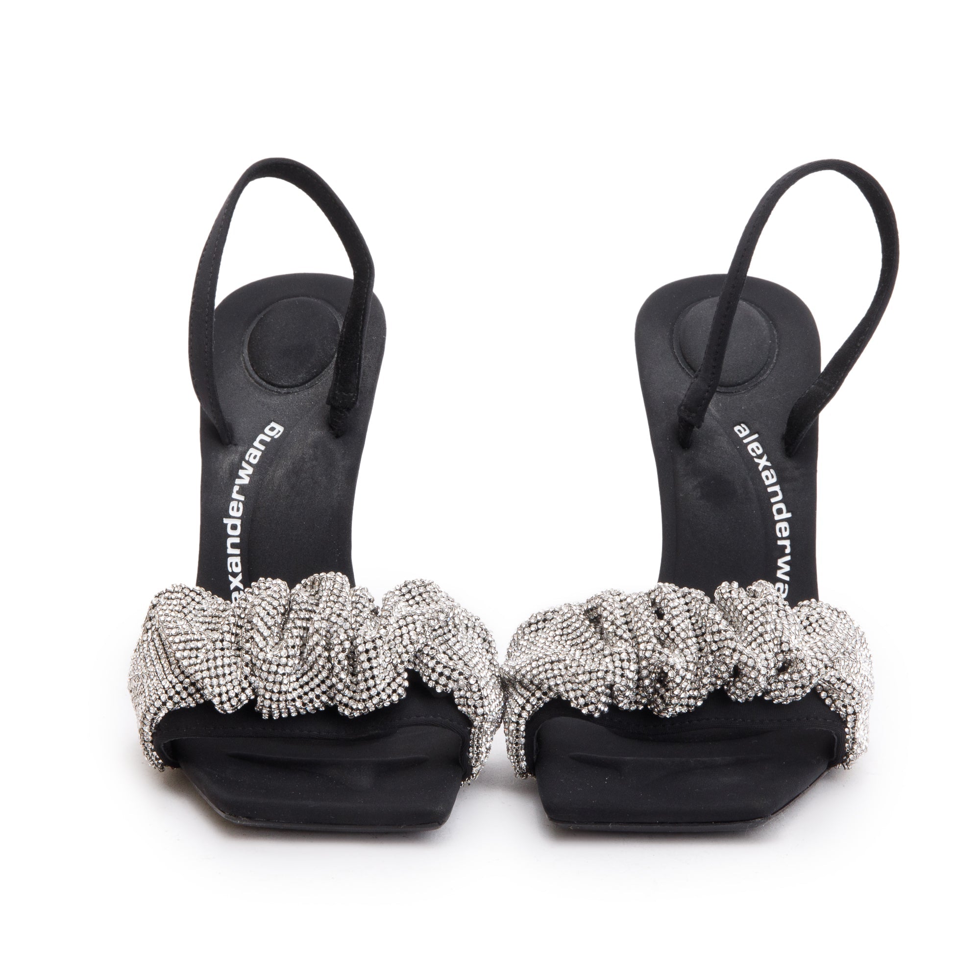 Alexander Wang Black Satin & Crystal Julie Scrunchie Sandals, Size 40 w/ Box