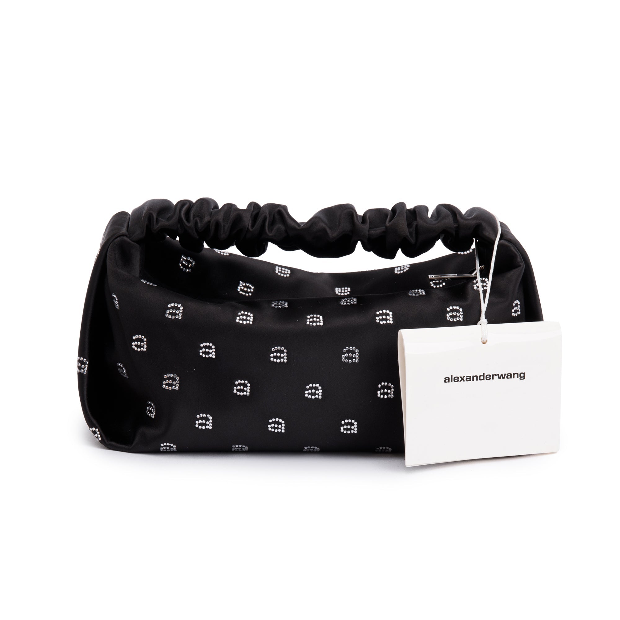 Alexander Wang Black Satin Crystal Scrunchie Mini Bag w/ Box