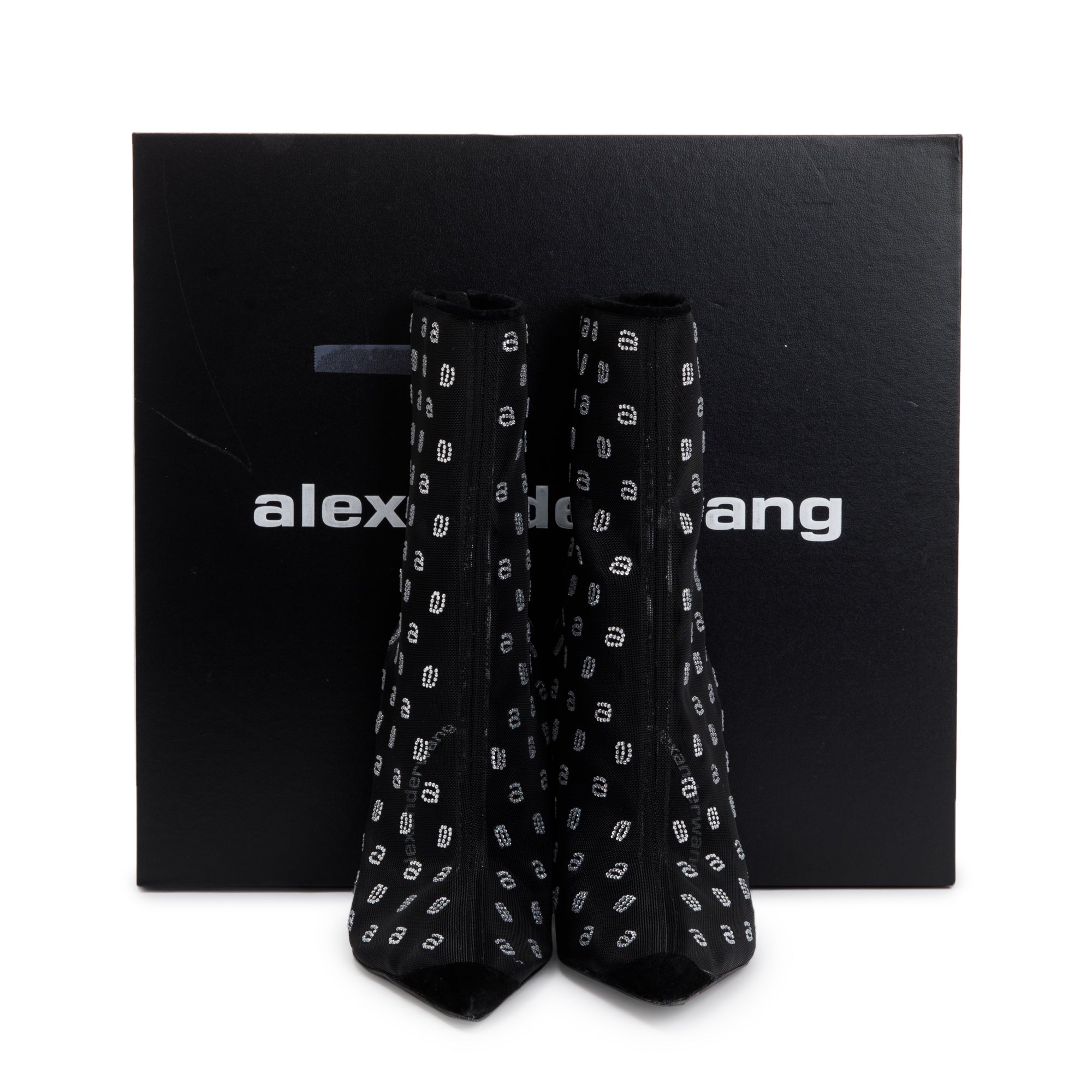 Alexander Wang Black Suede Mesh & Crystal Delphine 105 Crystal a Boot, Size 38 w/ Box