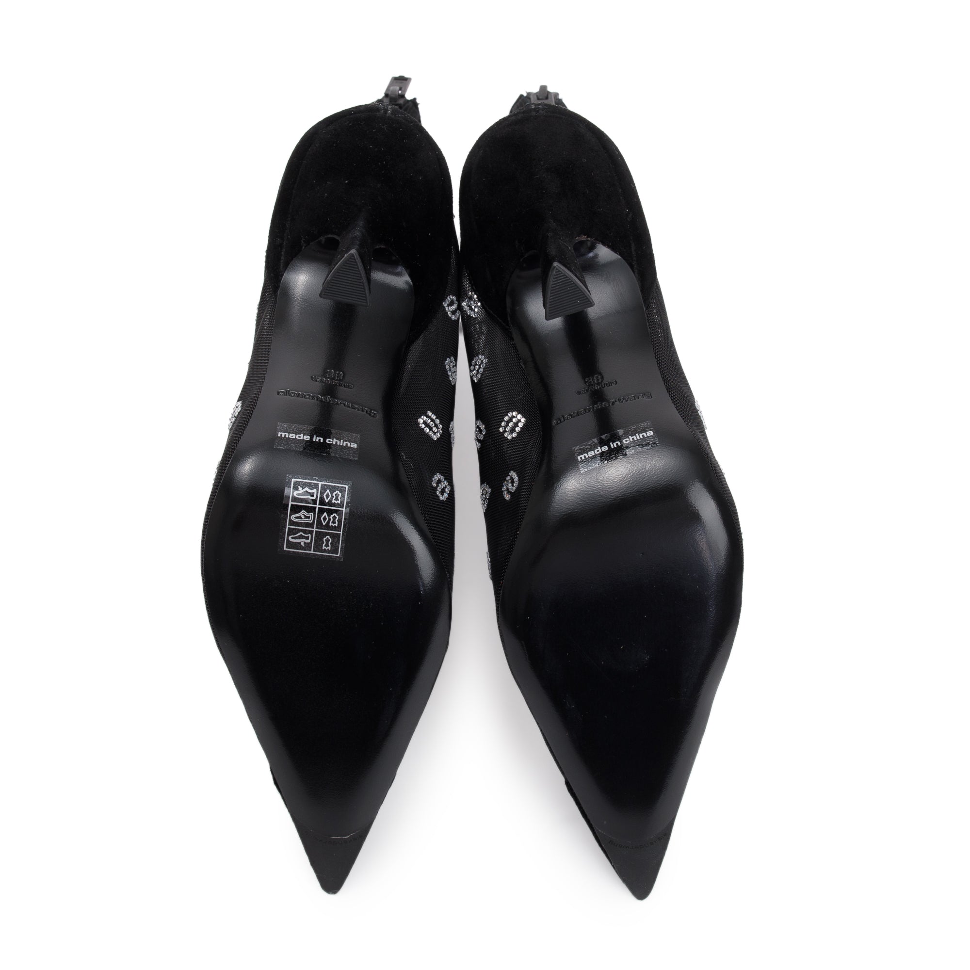 Alexander Wang Black Suede Mesh & Crystal Delphine 105 Crystal a Boot, Size 38 w/ Box