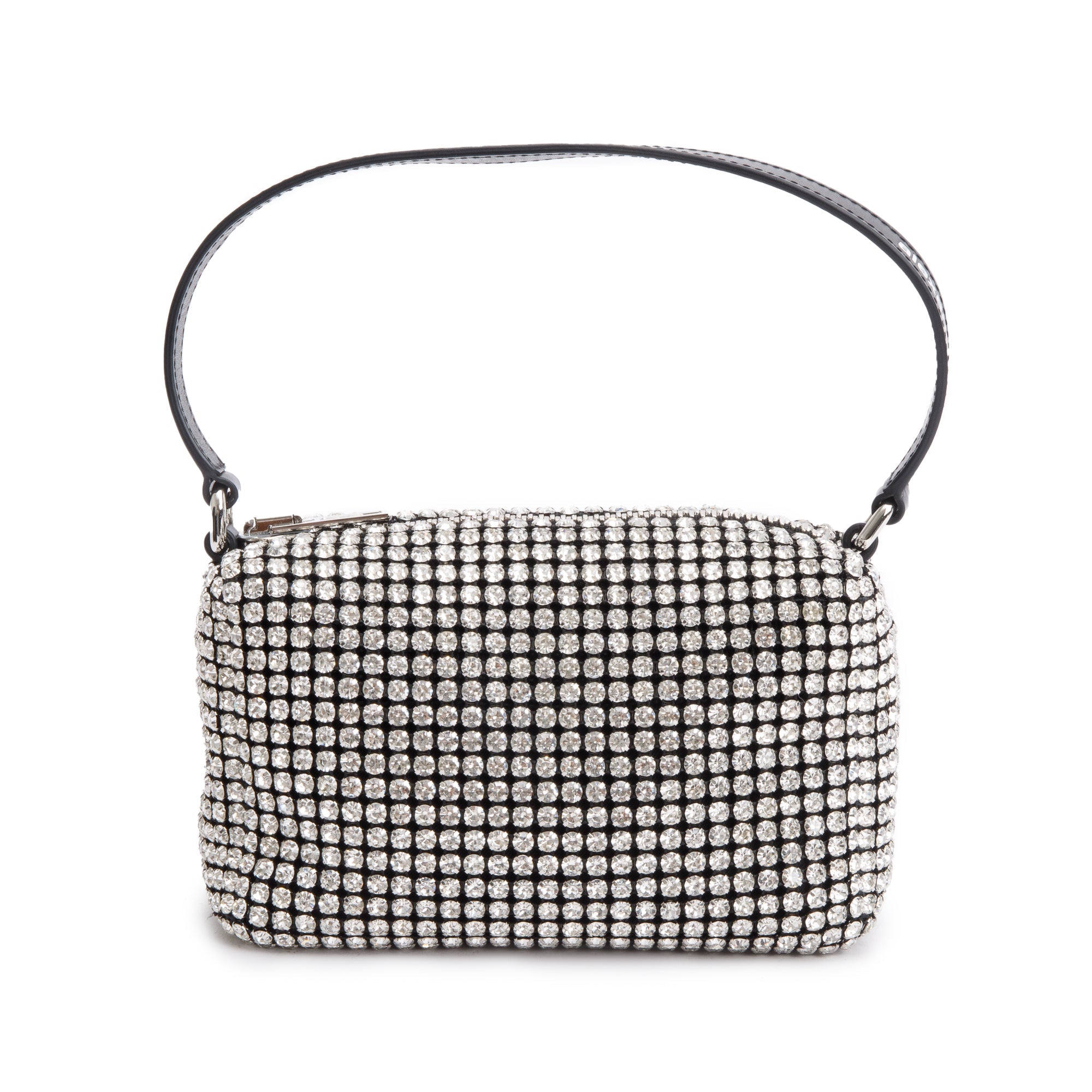 Alexander Wang Crystal Mesh Black Leather Trimmed Heiress Handle Pouch