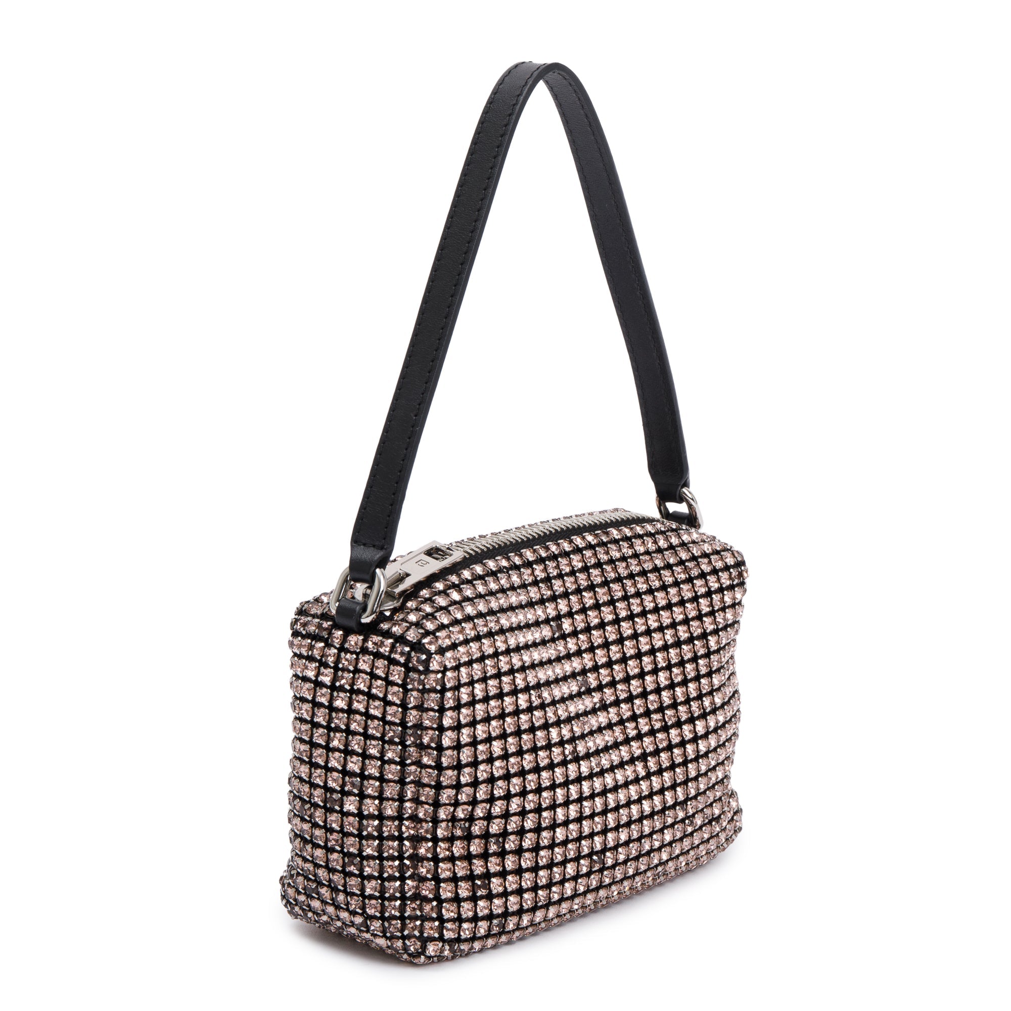 Alexander Wang Pink Crystal Mesh Black Leather Trimmed Heiress Handle Pouch