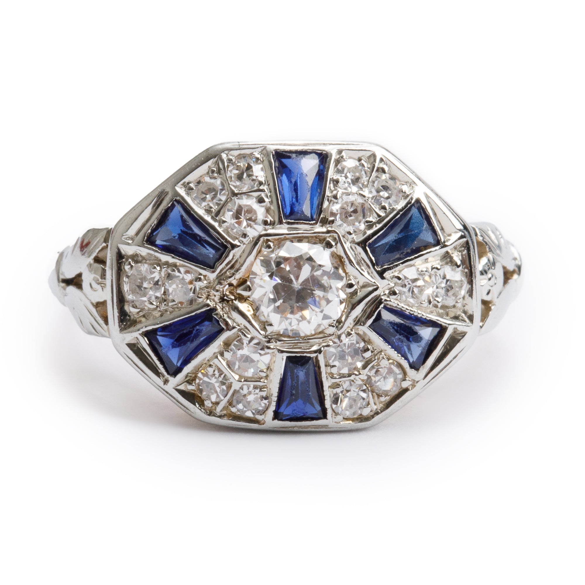 Antique 12k-18k Yellow & White Gold Sapphire & Diamond Ring, Size 5.75