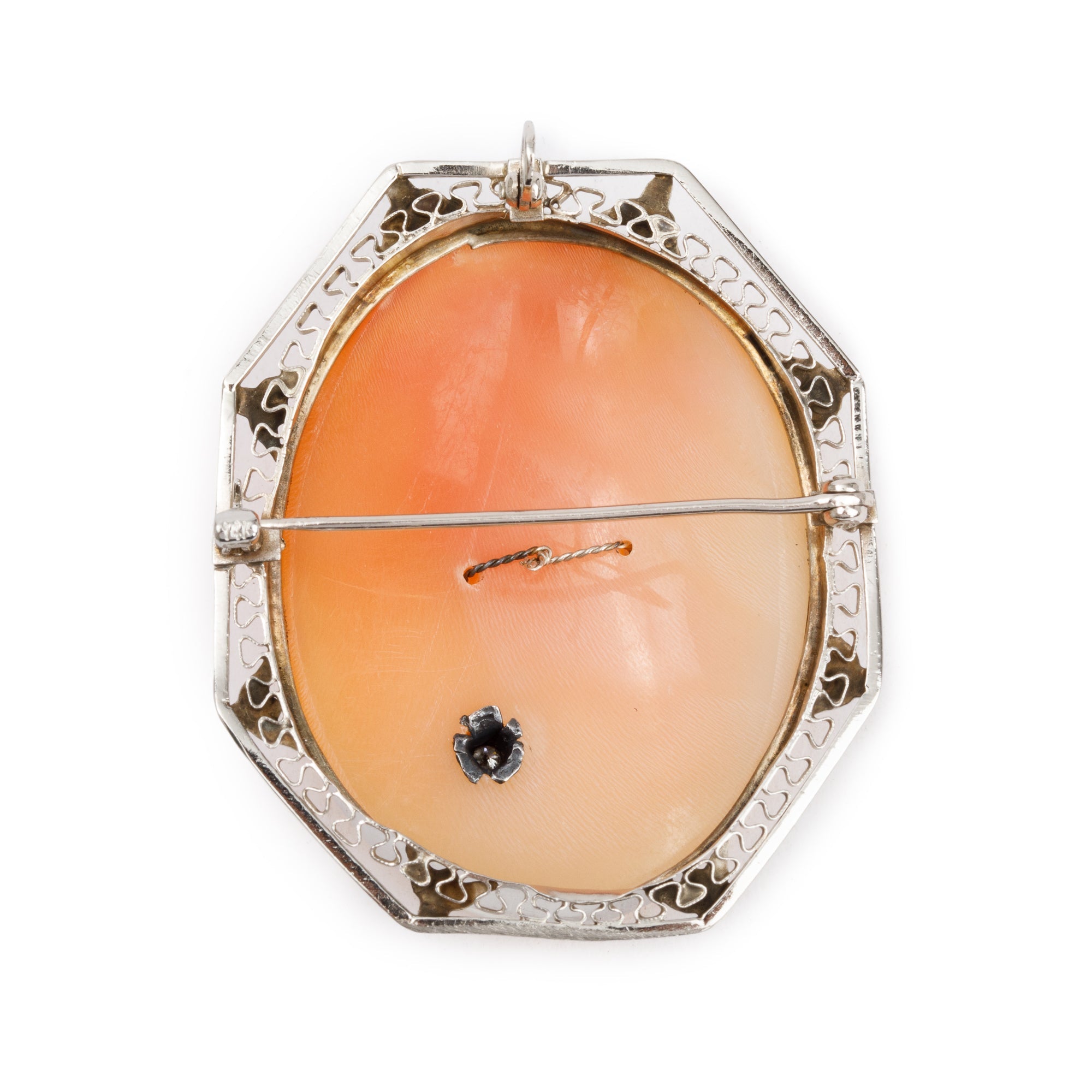 Antique 14k White Gold & Diamond Cameo Brooch/Pendant