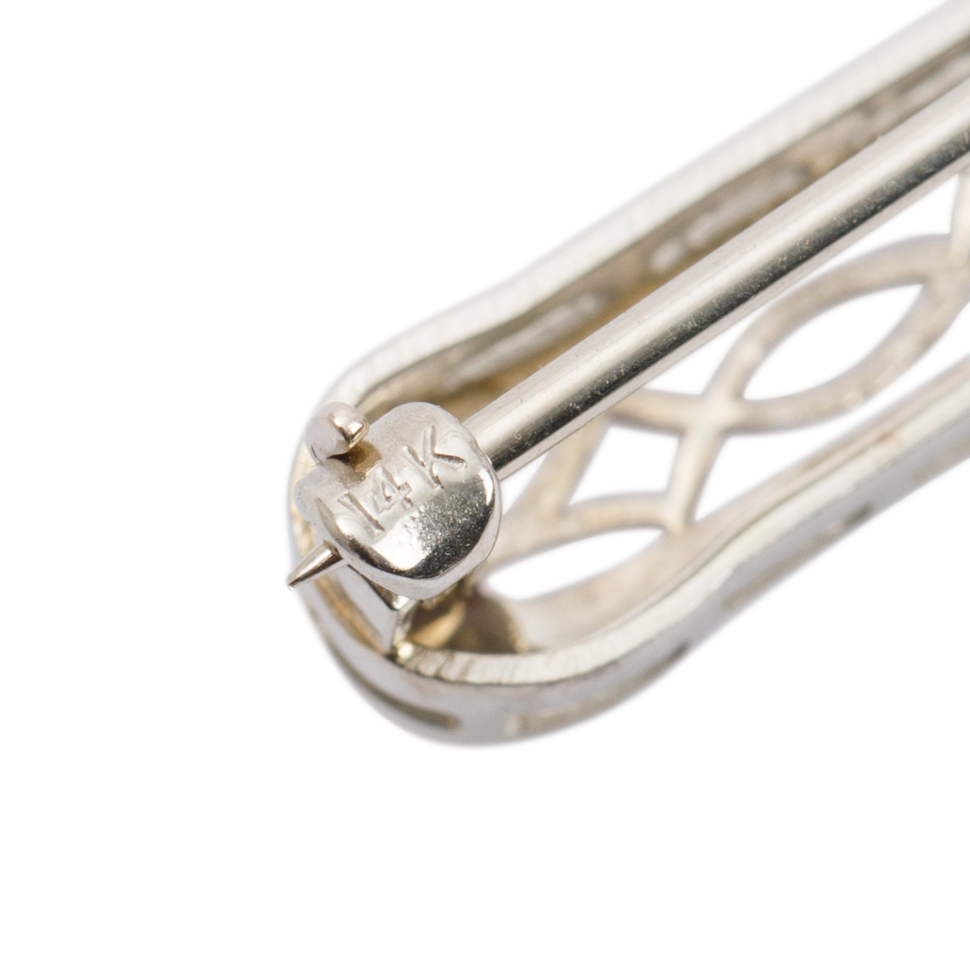 Antique 14k White Gold Diamond Filigree Bar Brooch