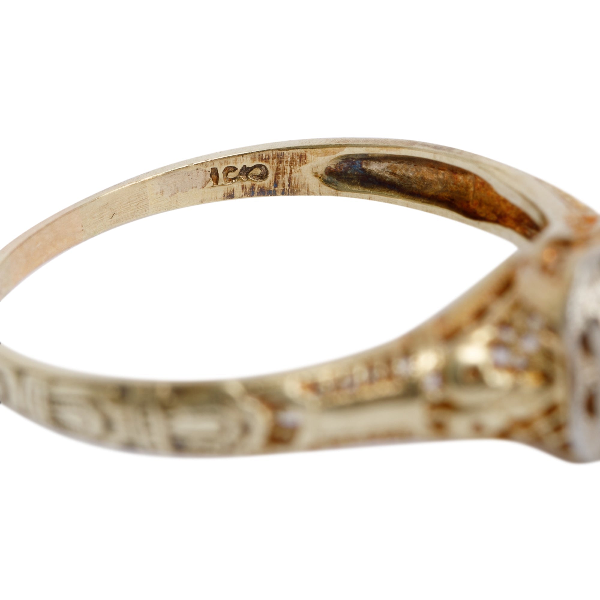Antique 14k Yellow Gold Diamond Filagree Ring