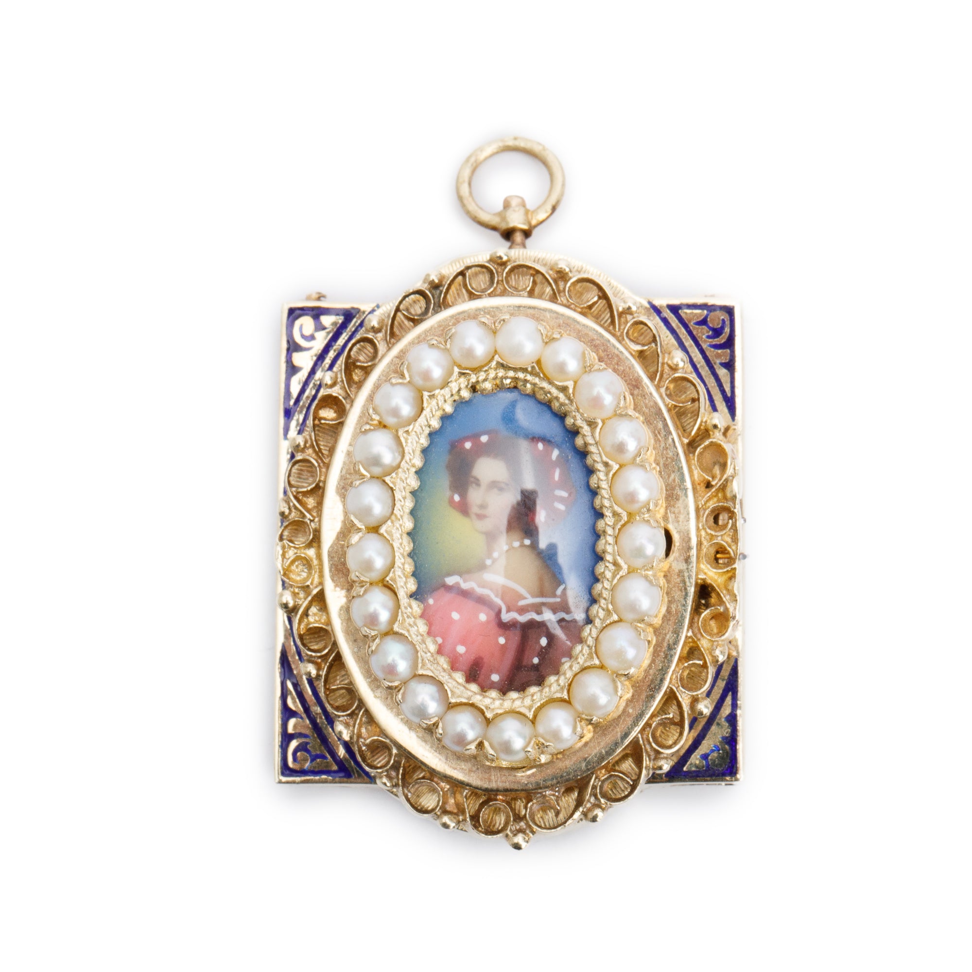 Antique 14k Yellow Gold Pearl Lady Portrait Watch Brooch/Pendant