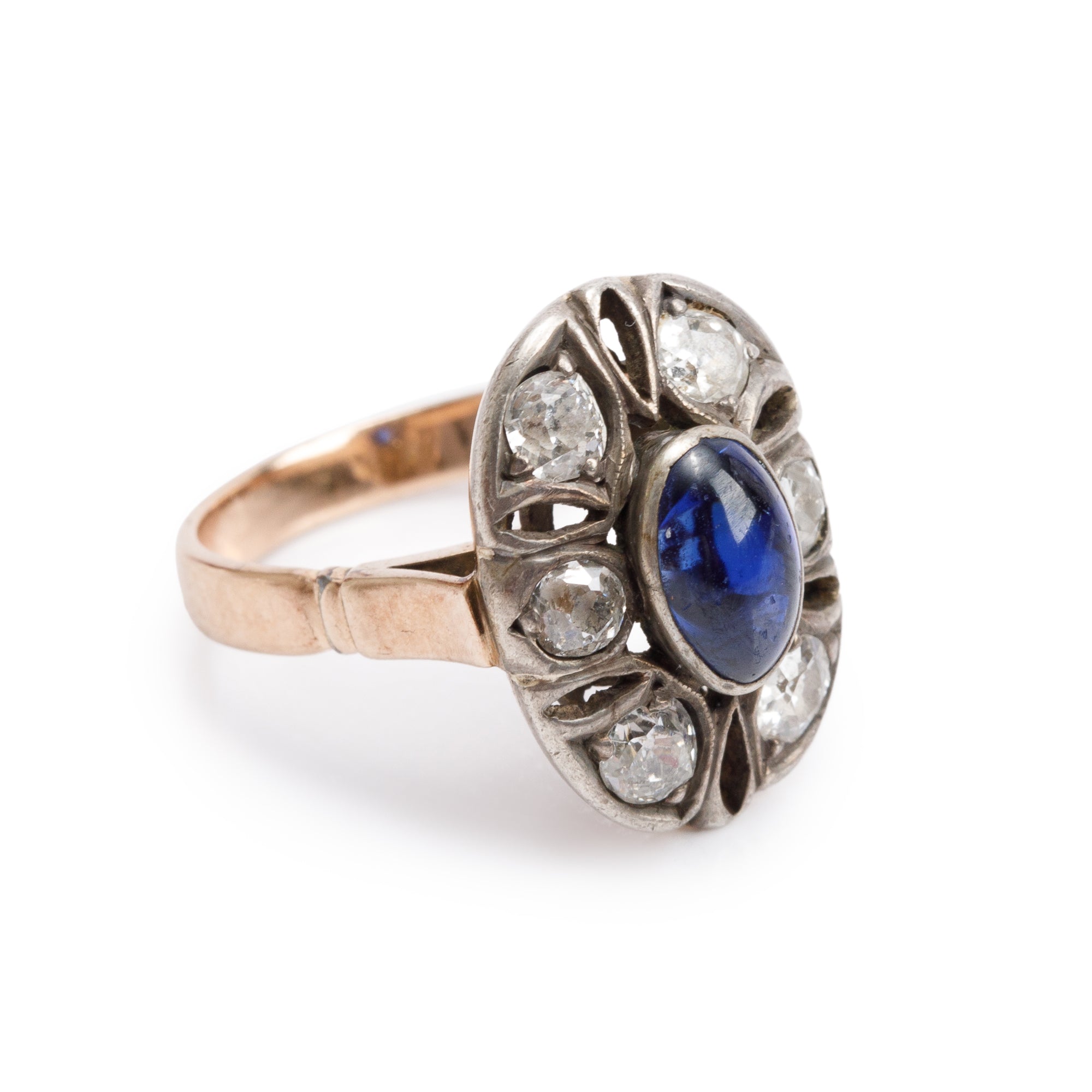 Antique 14k Yellow Gold Sapphire & Diamond Ring, Size 4