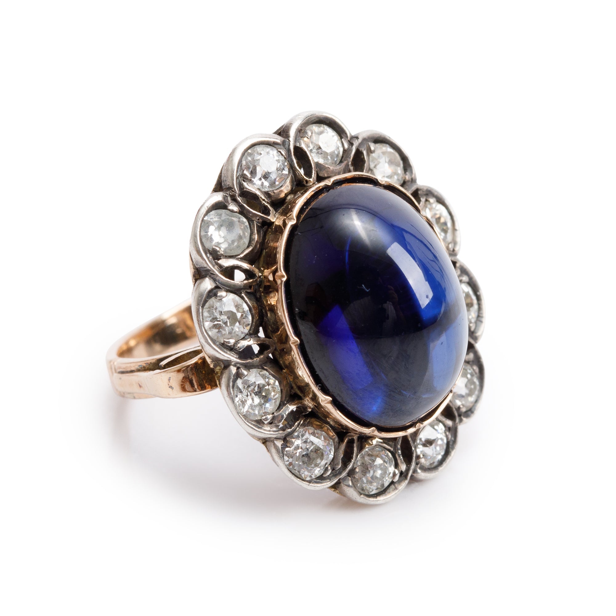 Antique 14k Yellow Gold Sapphire & Diamond Ring, Size 4.25