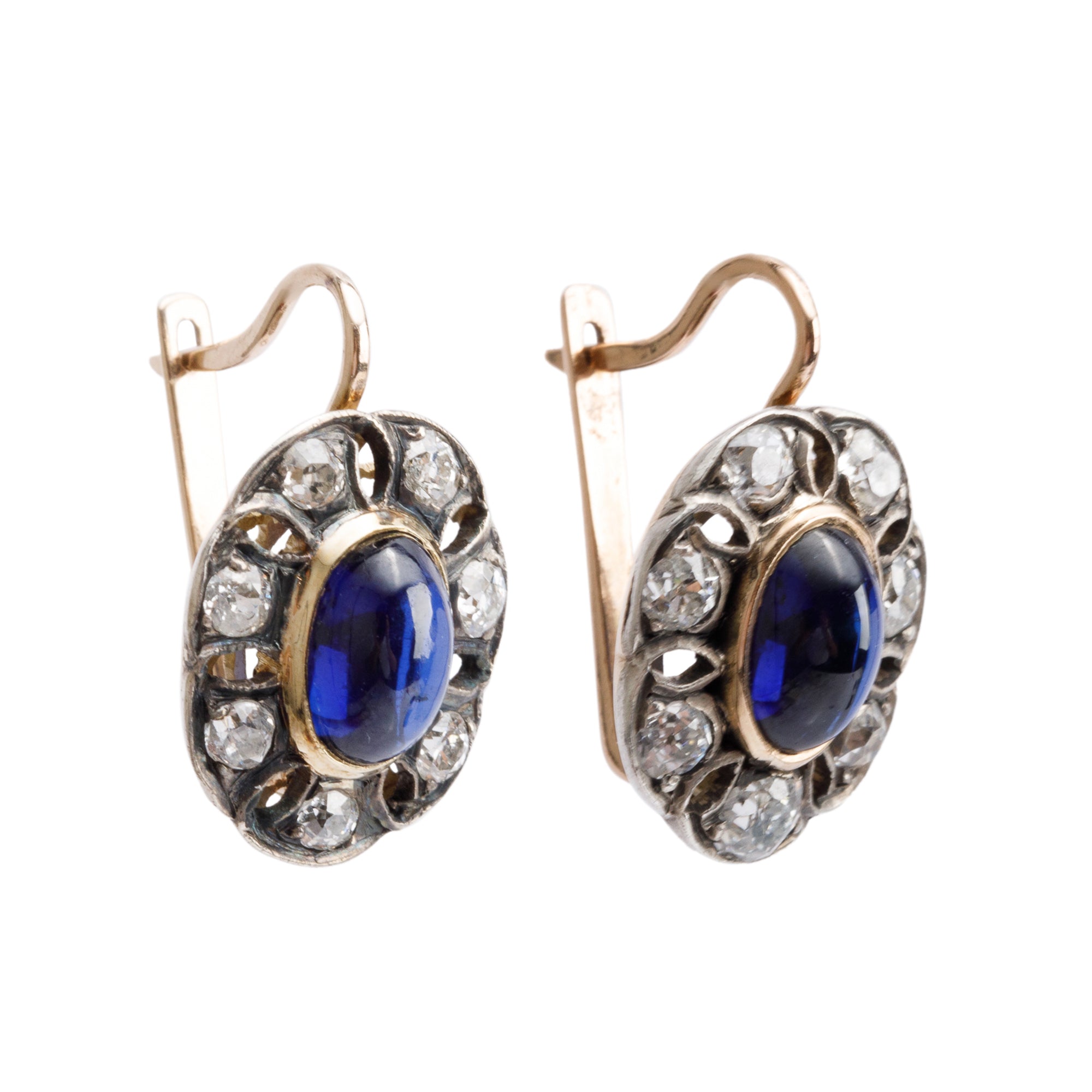 Antique 14k Yellow Gold Sapphire and Diamond Drop Earrings