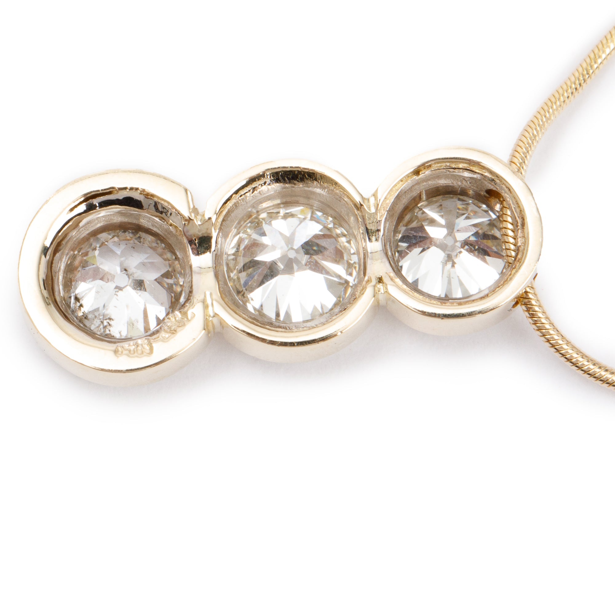 Antique 14k Yellow Gold Three Stone Diamond Drop Pendant Necklace