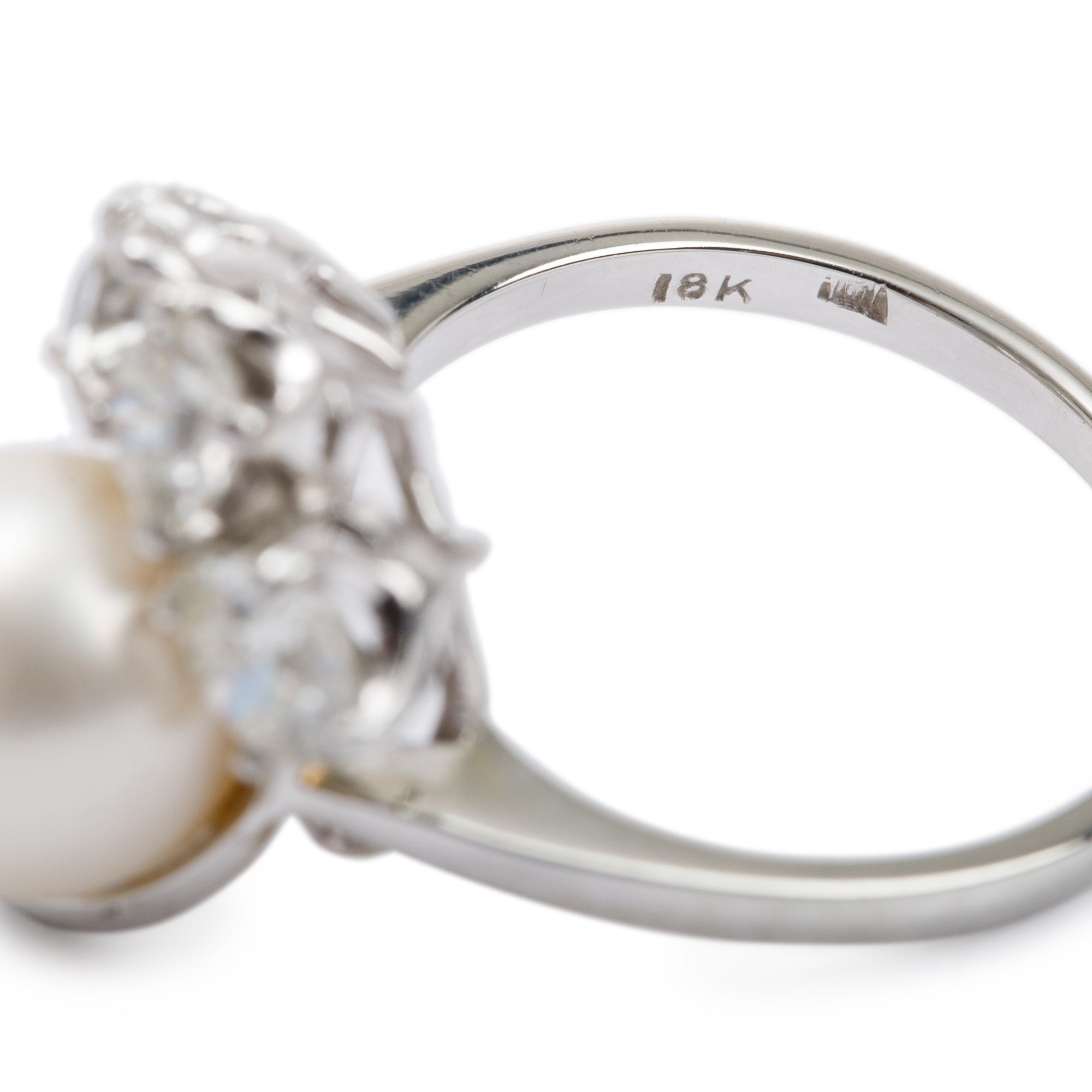 Antique 18k White Gold Pearl & Diamond Ring, Size 6.25