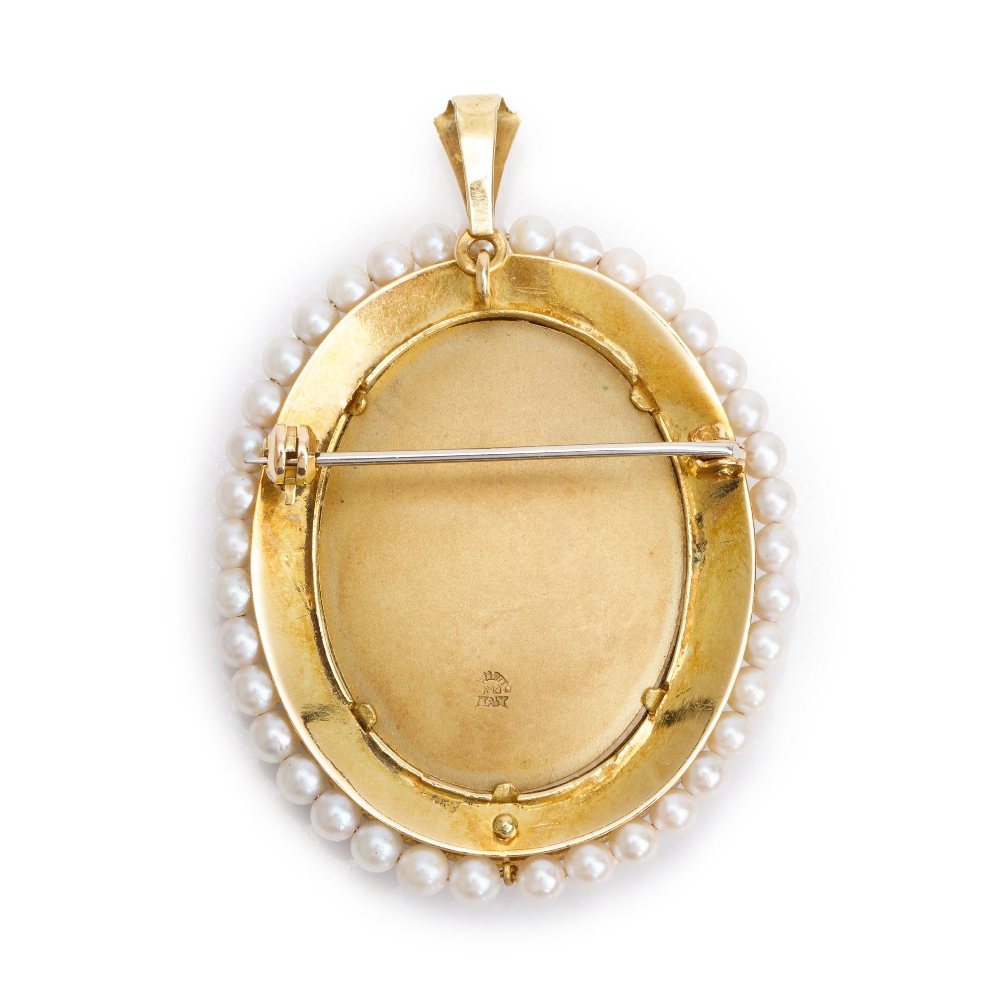 Antique 18k Yellow Gold Diamond, Pearl & Emerald Lady Portrait Brooch/Pendant