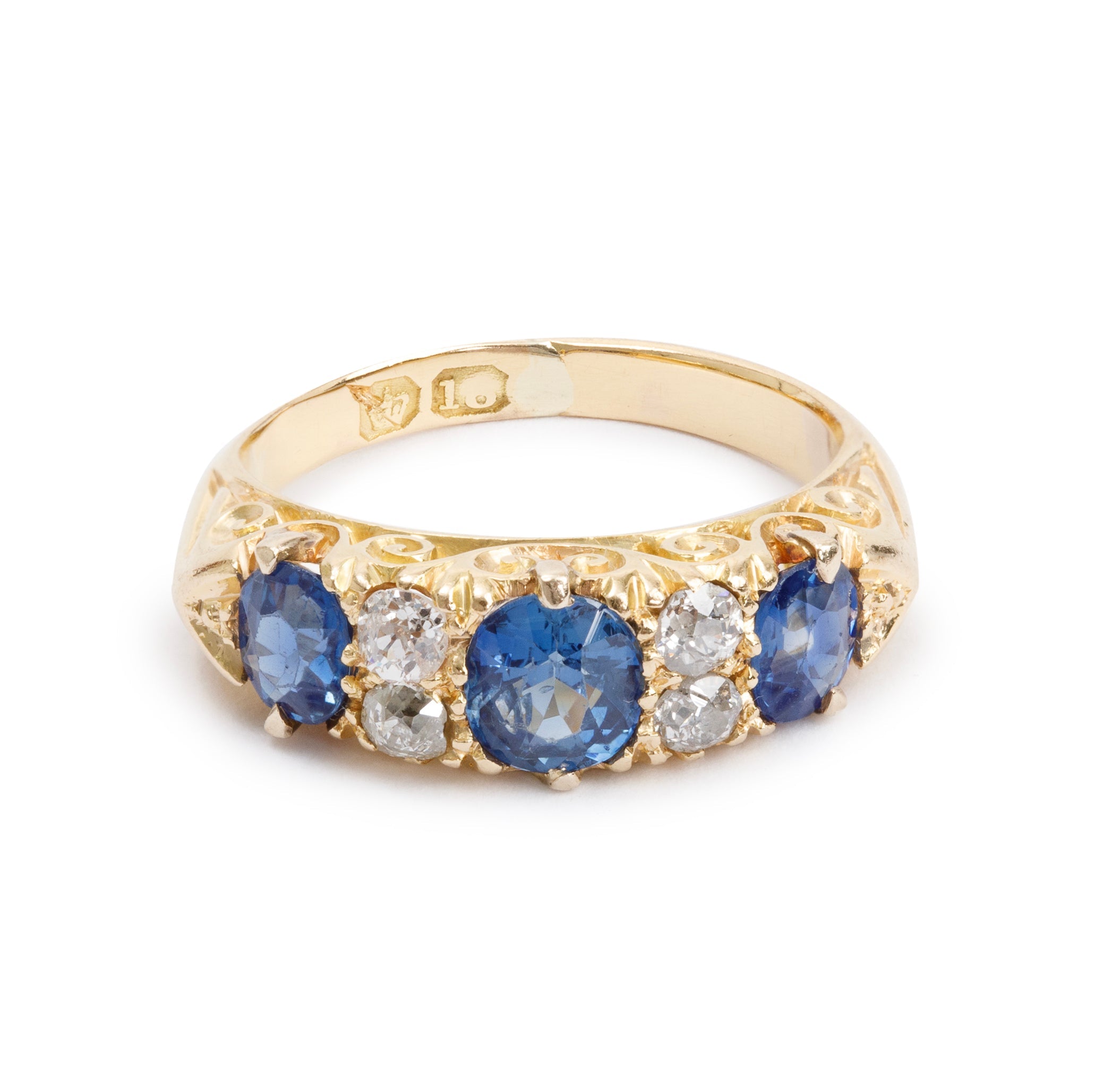 Antique 18k Yellow Gold Sapphire & Diamond Ring, Size 4.5